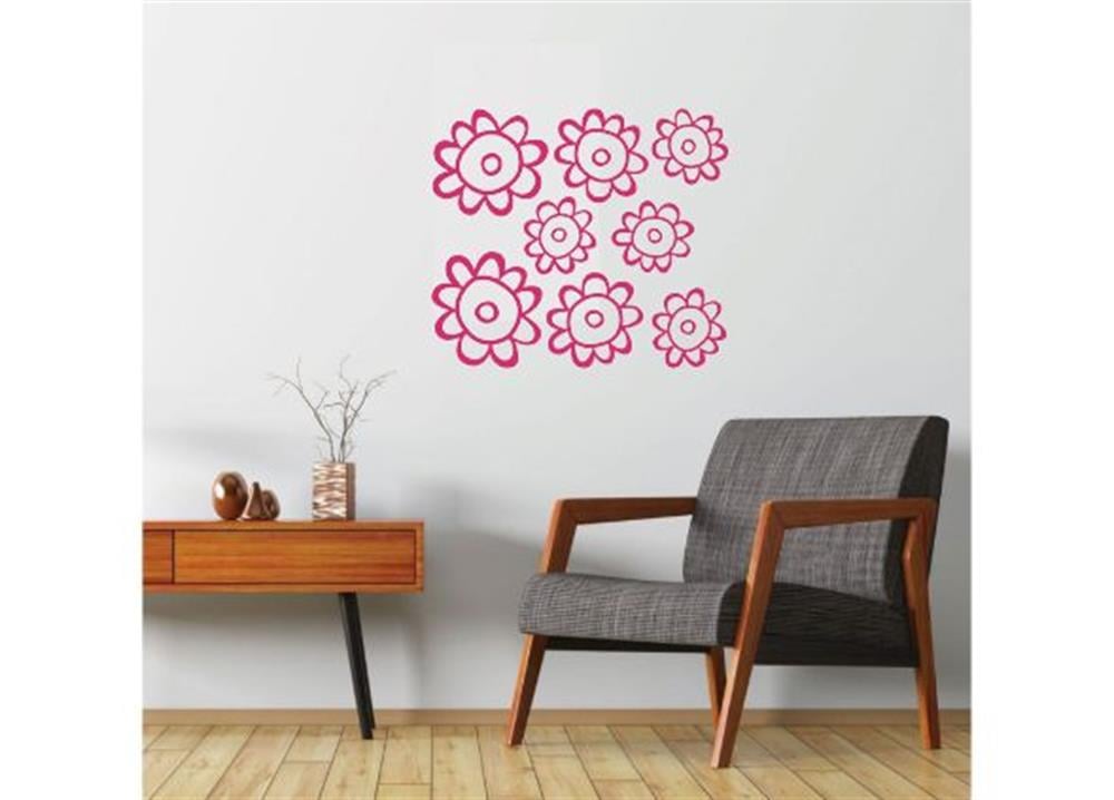 Duvar Süsü (Sticker) Pembe Papatyalı Şeffaf Filmli Pvc 48x33x0,5cm