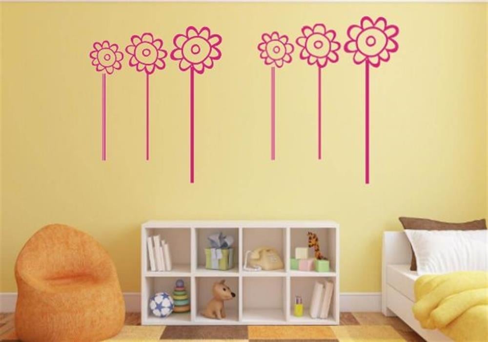 Duvar Süsü (Sticker) Pembe Papatyalı Şeffaf Filmli Pvc 48x33x0,5cm