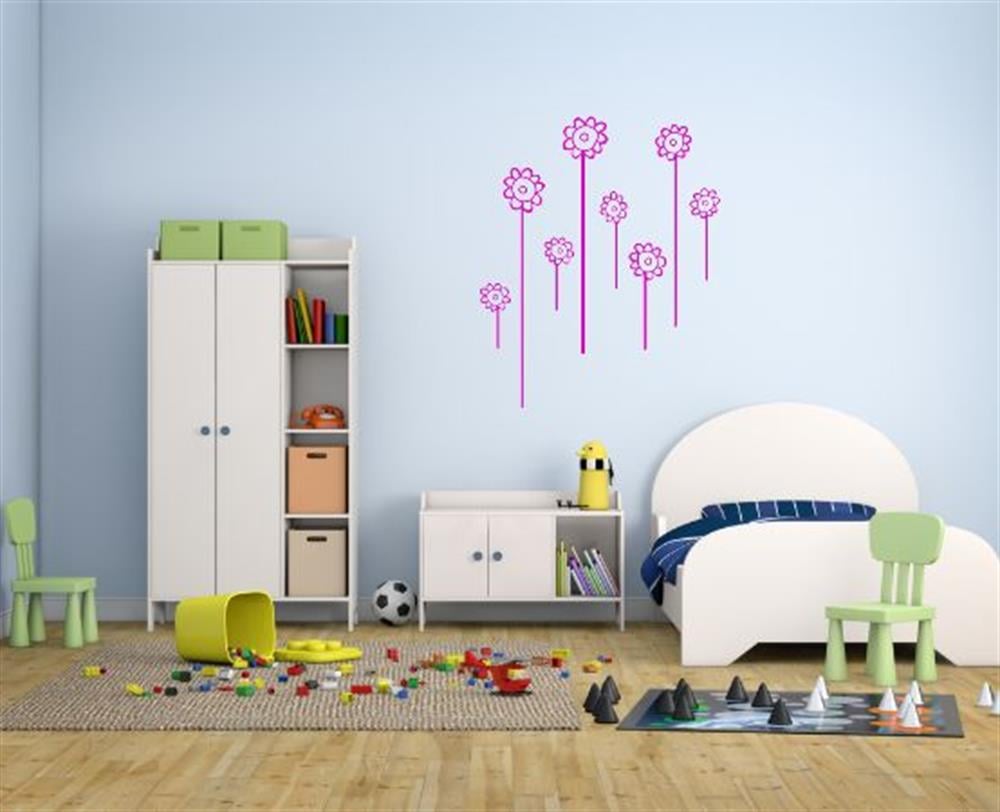 Duvar Süsü (Sticker) Pembe Papatyalı Şeffaf Filmli Pvc 48x33x0,5cm