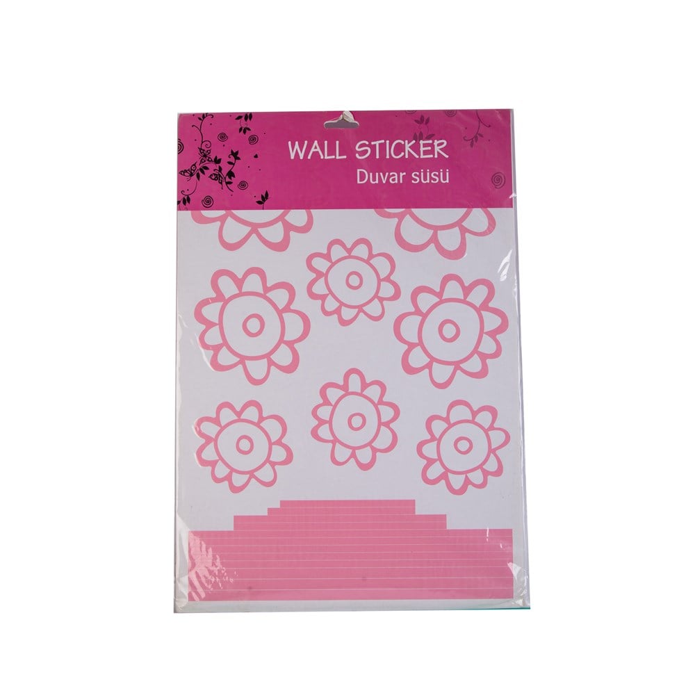 Duvar Süsü (Sticker) Pembe Papatyalı Şeffaf Filmli Pvc 48x33x0,5cm