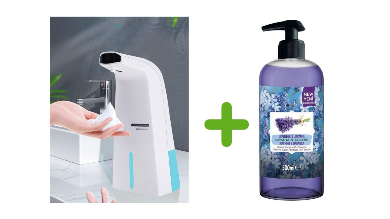 Sensörlü Fotoselli Sıvı Sabunluk  21x10x5cm ve 1 adet 400 ml Sıvı Sabun Lavanta Kokulu