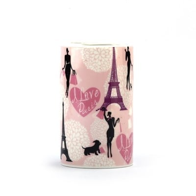 Seramik Diş Fırçalık Kızlı Paris Desenli 7x7x11cm