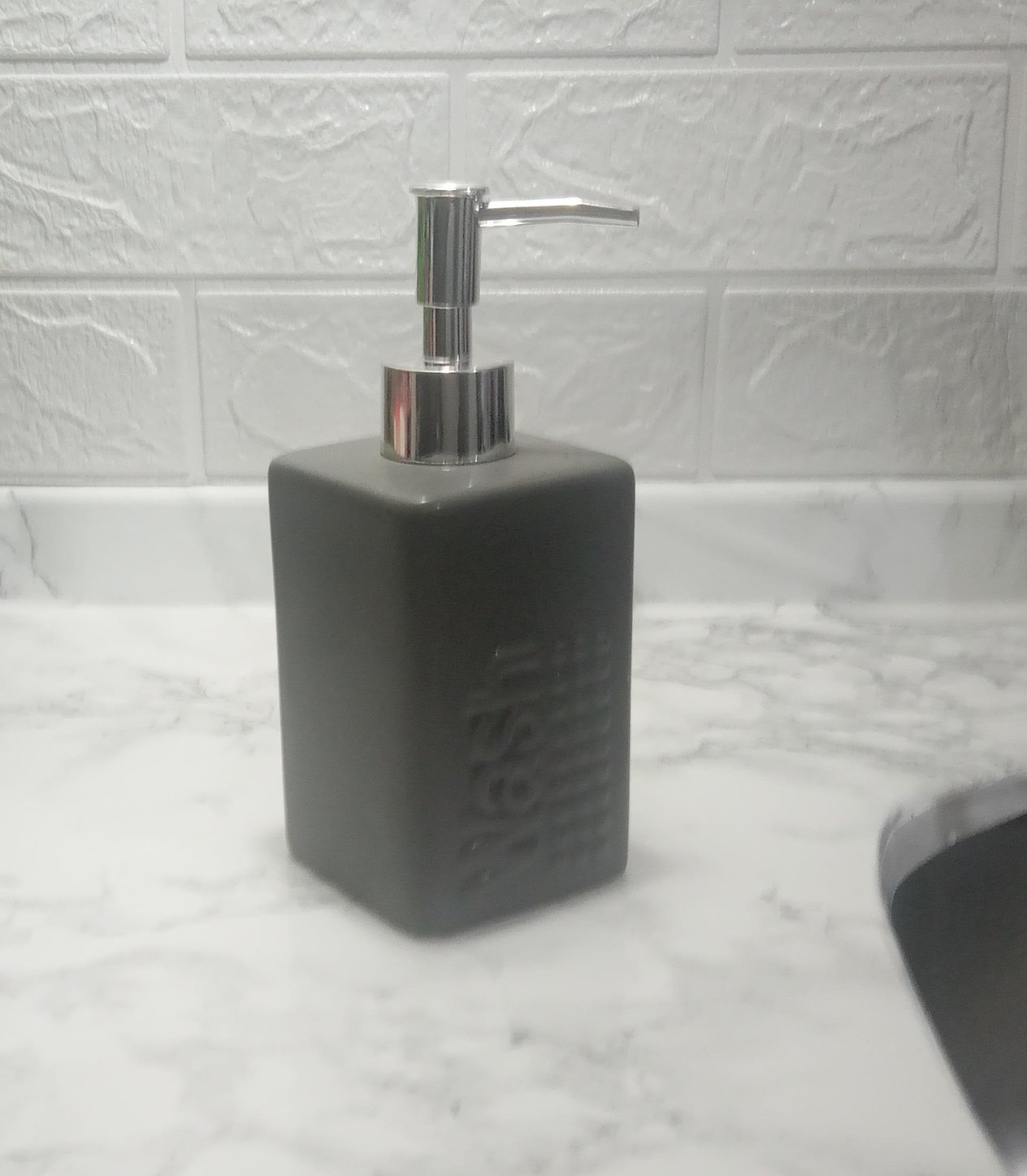 Seramik Sıvı Sabunluk Koyu Bej Modern 7X7X17Cm 300Ml Banyo Seti  