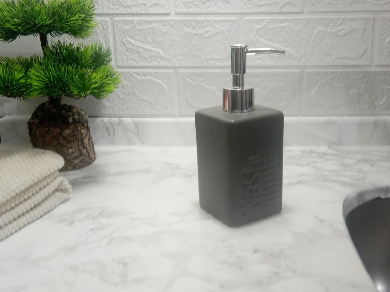 Seramik Sıvı Sabunluk Koyu Bej Modern 7X7X17Cm 300Ml Banyo Seti  