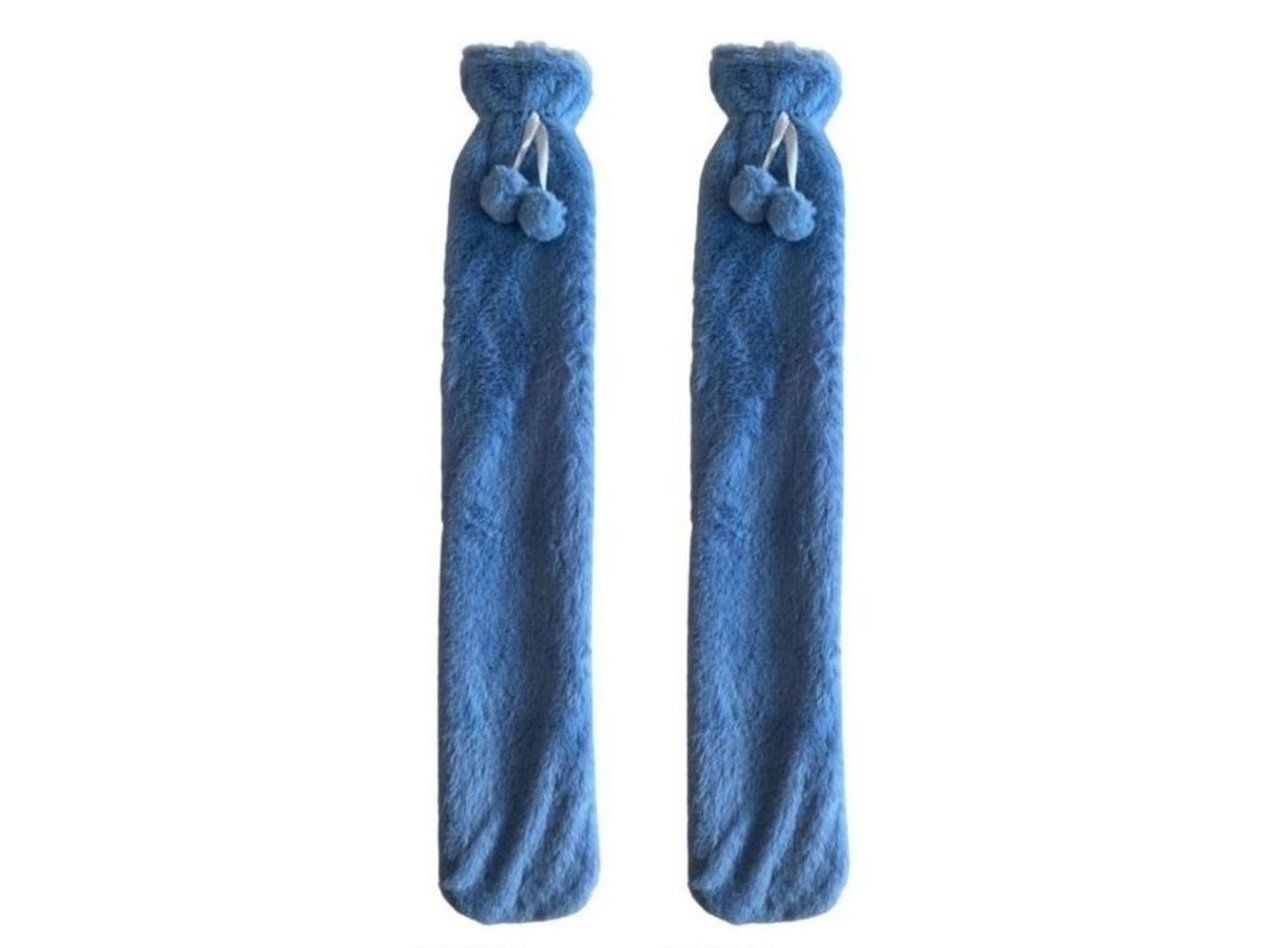 Sıcak Su Torbası 2 Adet,Boyun Ve Omuz Icın  Uzun Peluş Mavi Ponponlu 2Lt Termofor 75X13Cm
