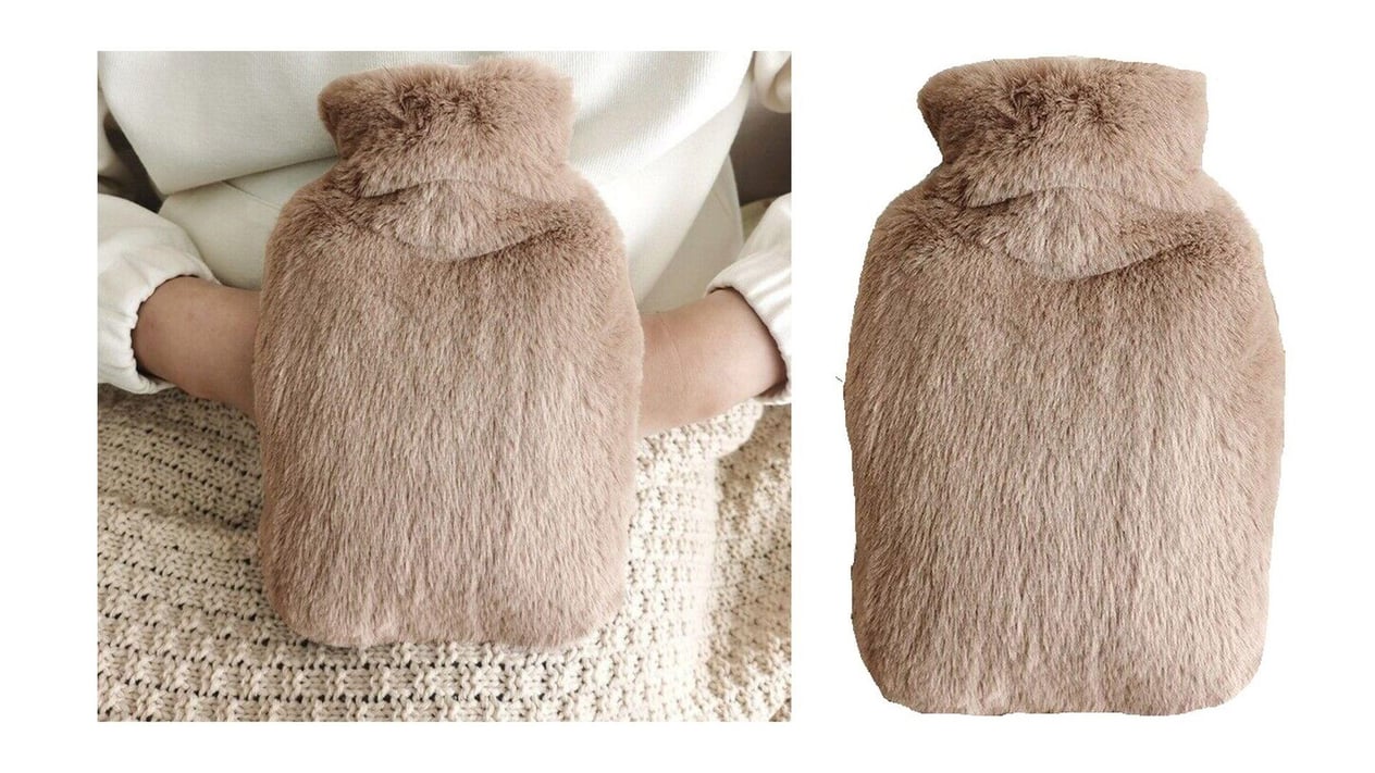 Sıcak Su Torbası Yan Cepli Bej  Peluş Termofor 27x17x2cm 750ml