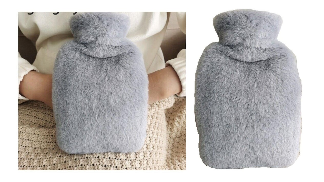Sıcak Su Torbası Yan Cepli Gri  Peluş Termofor 27x17x2cm 750ml