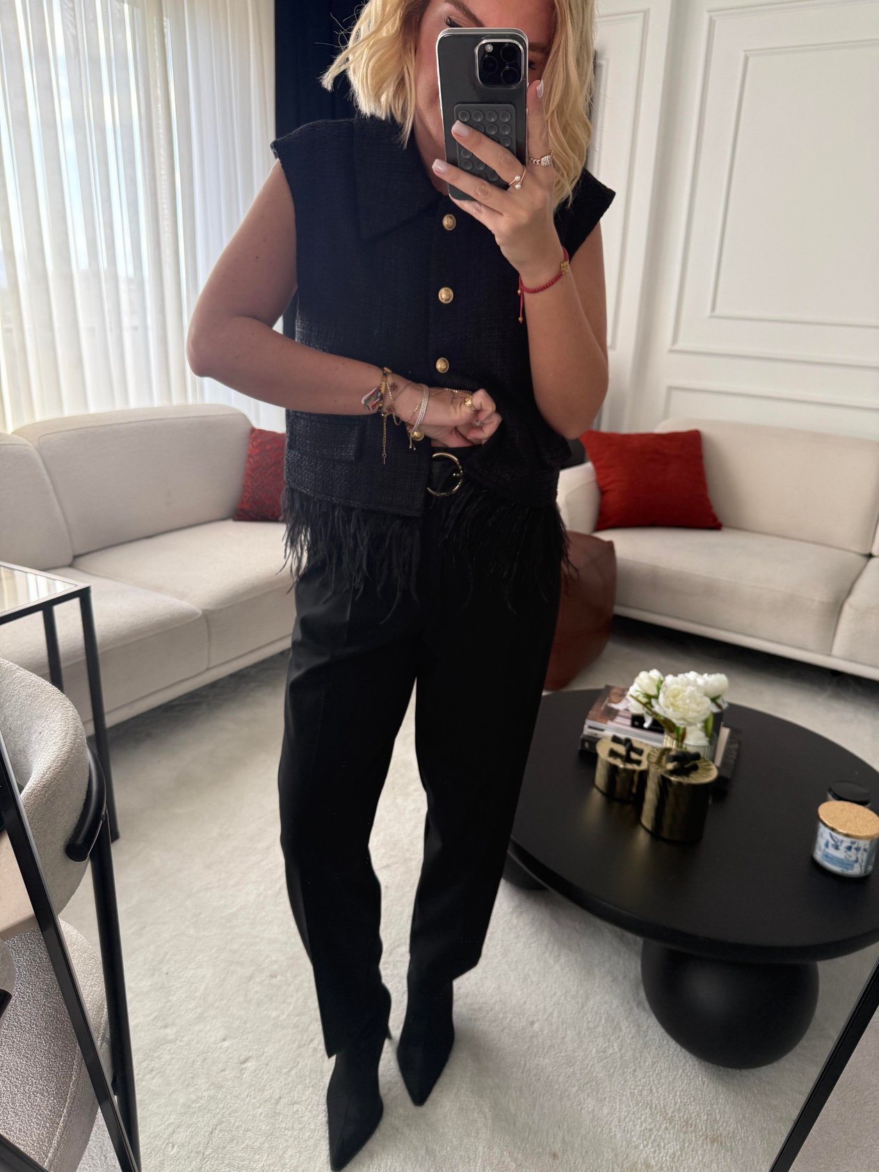 Premium Likralı Krep Kumaş , Kemerli Siyah Pantolon