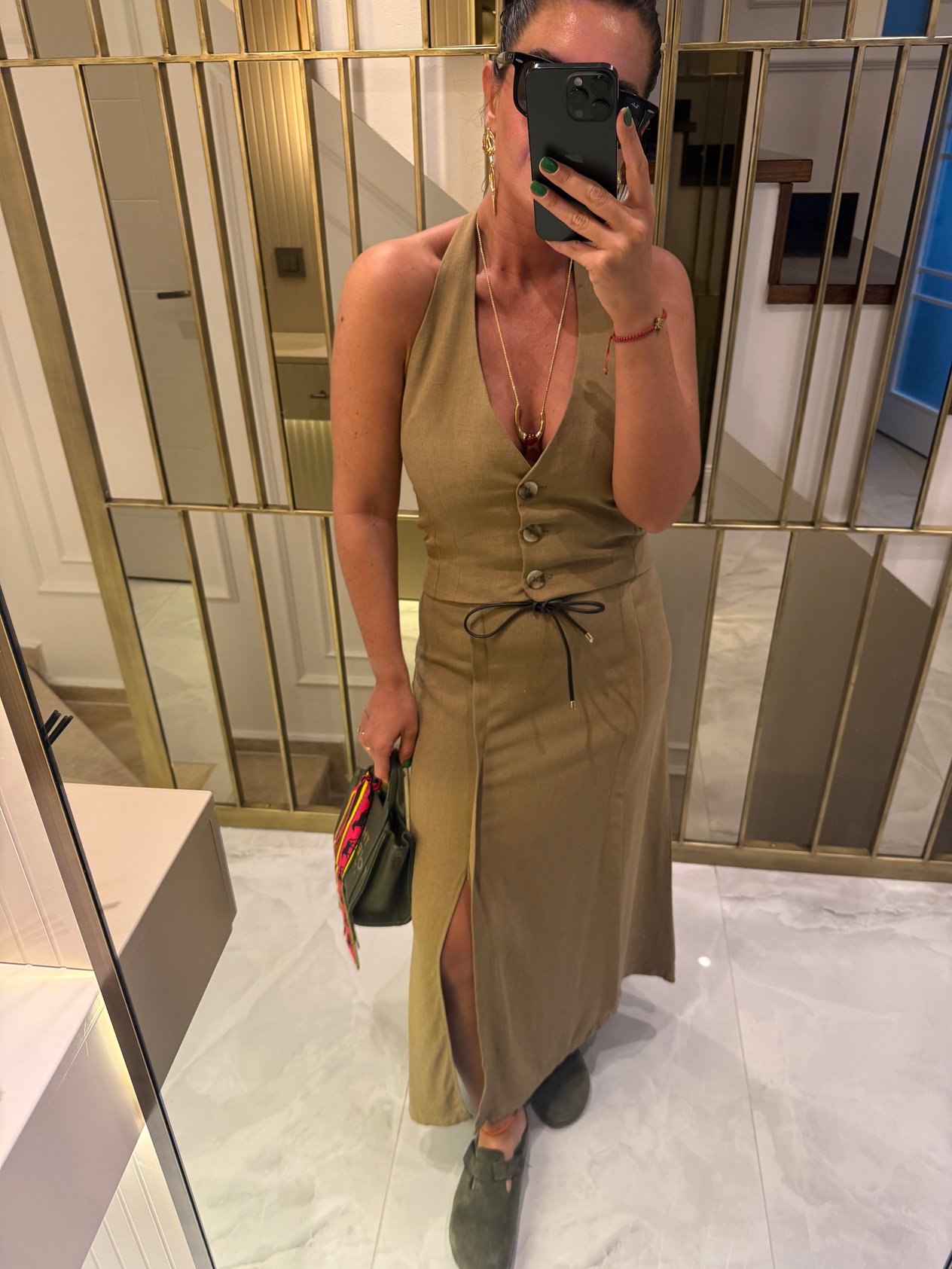 Haki Orijinal Model , Deri Kemerli , Premium , Yelek & Etek Takım