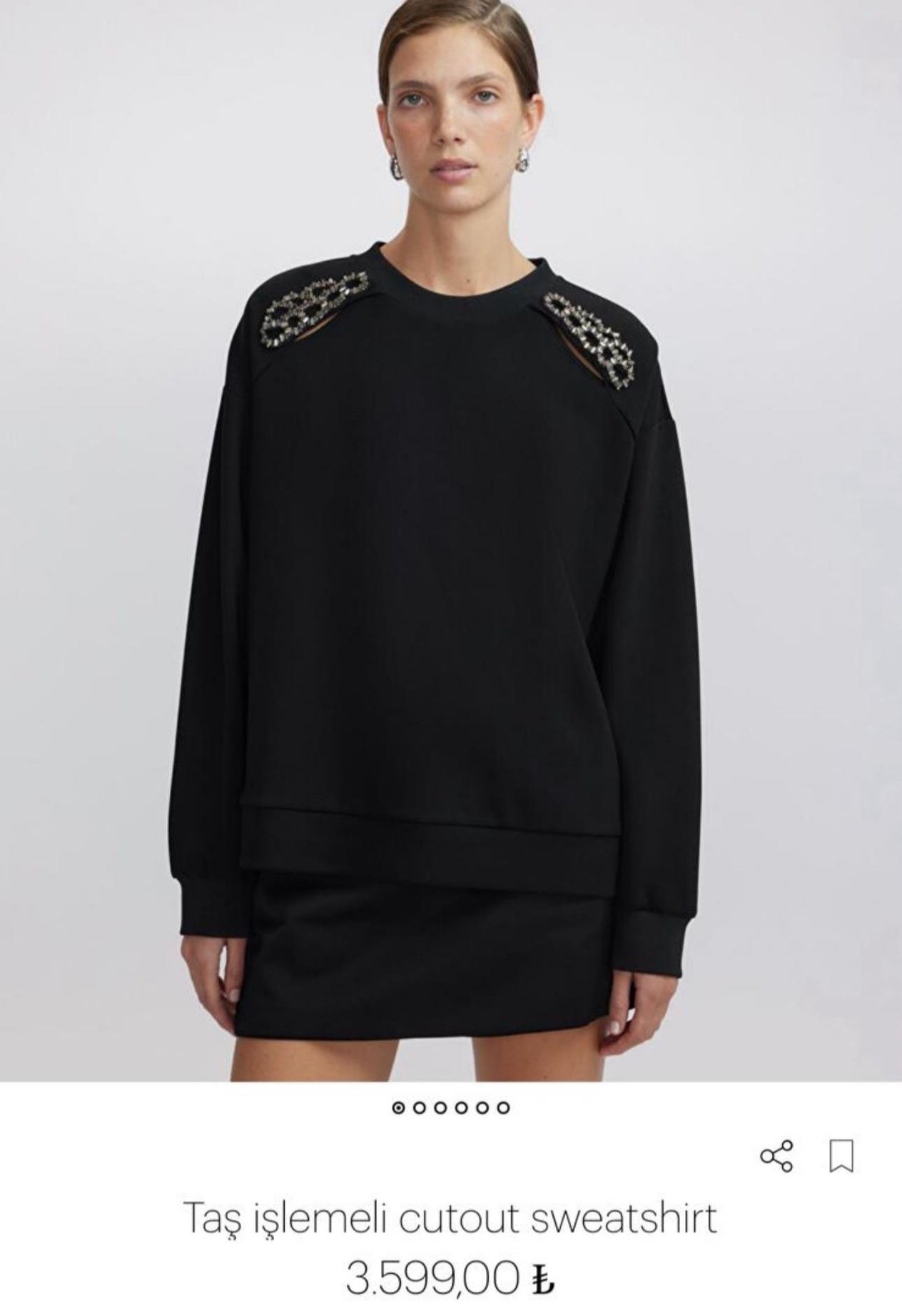 Omuzu Taş Detaylı Siyah Modal Sweatshirt