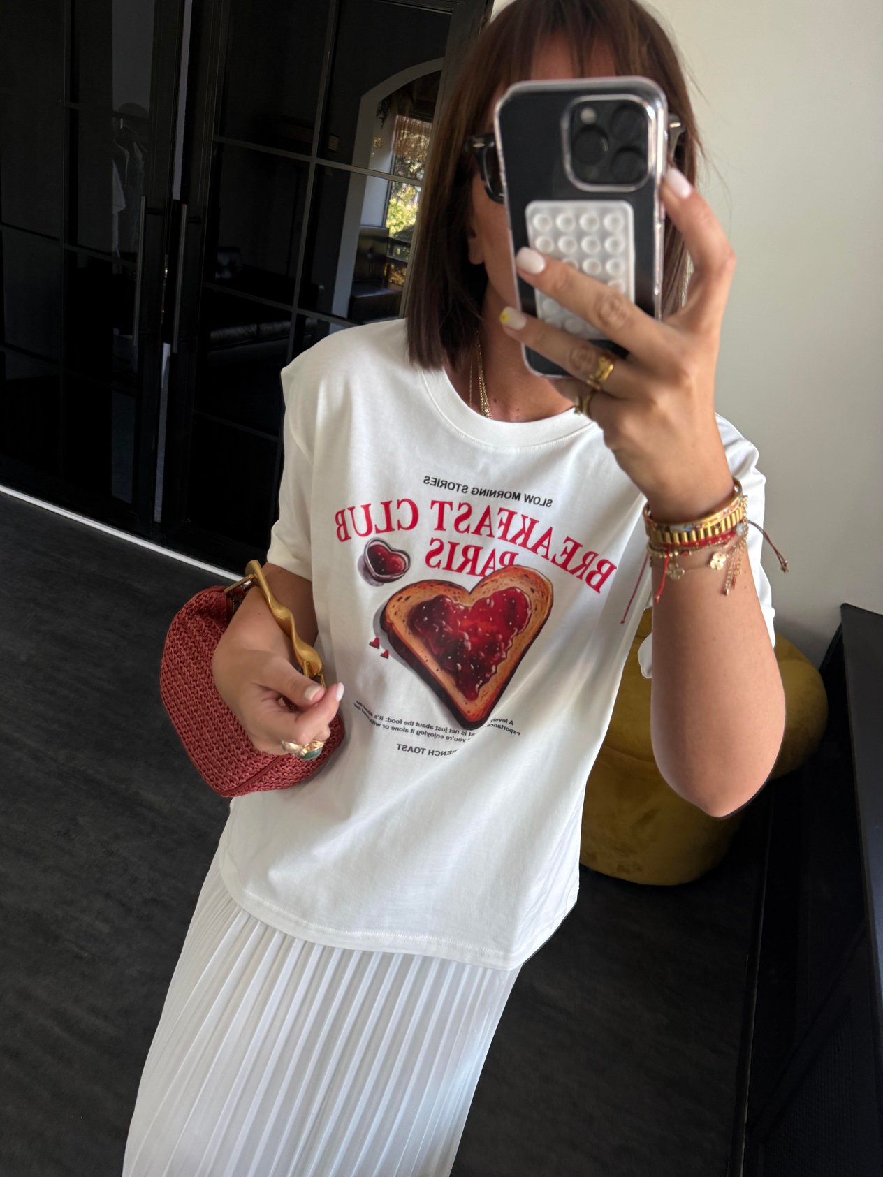 Breakfast Clup Desenli Beyaz T-Shirt