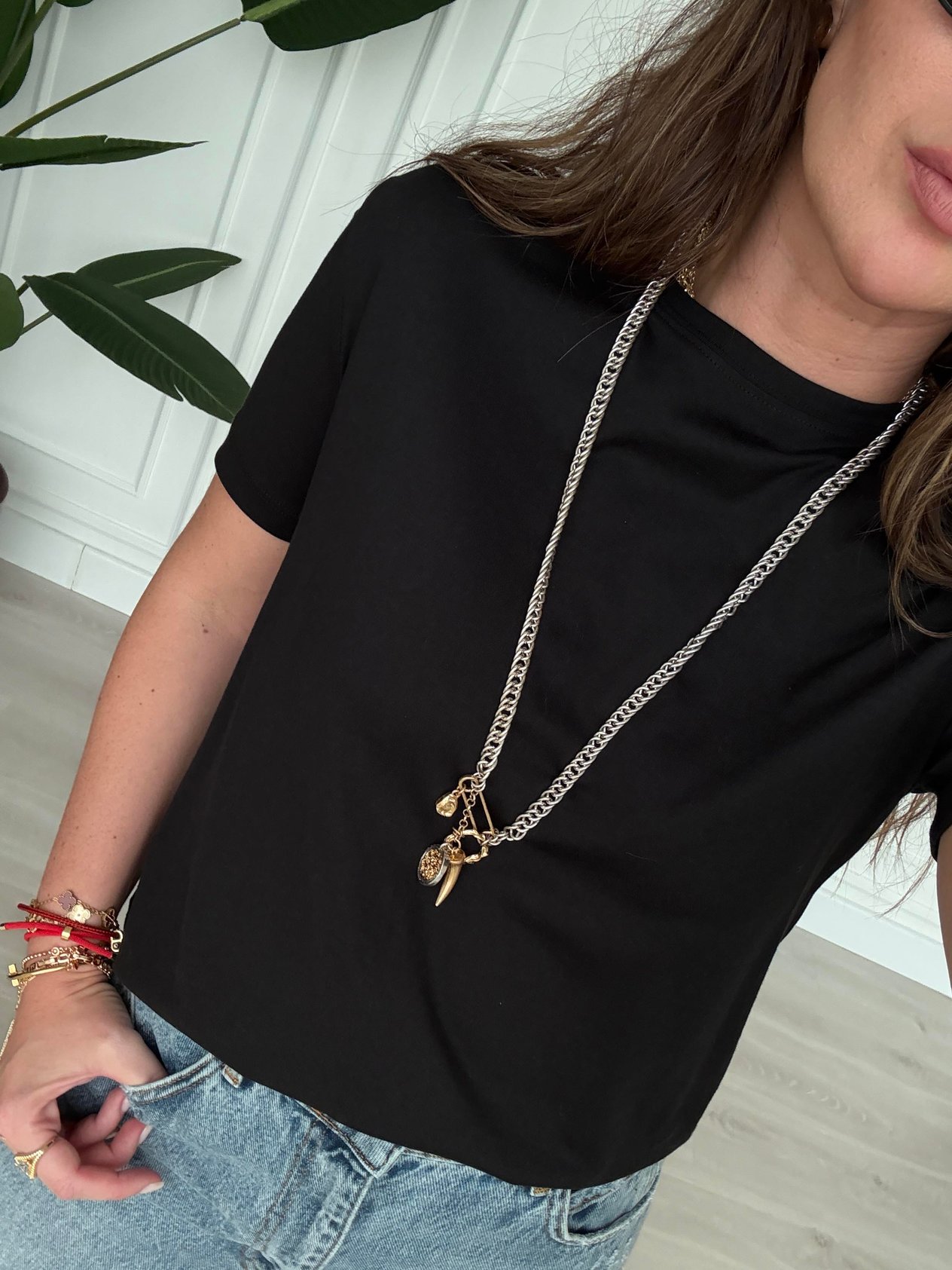 Modal Karışım , Pamuklu , Siyah Basic Tshirt