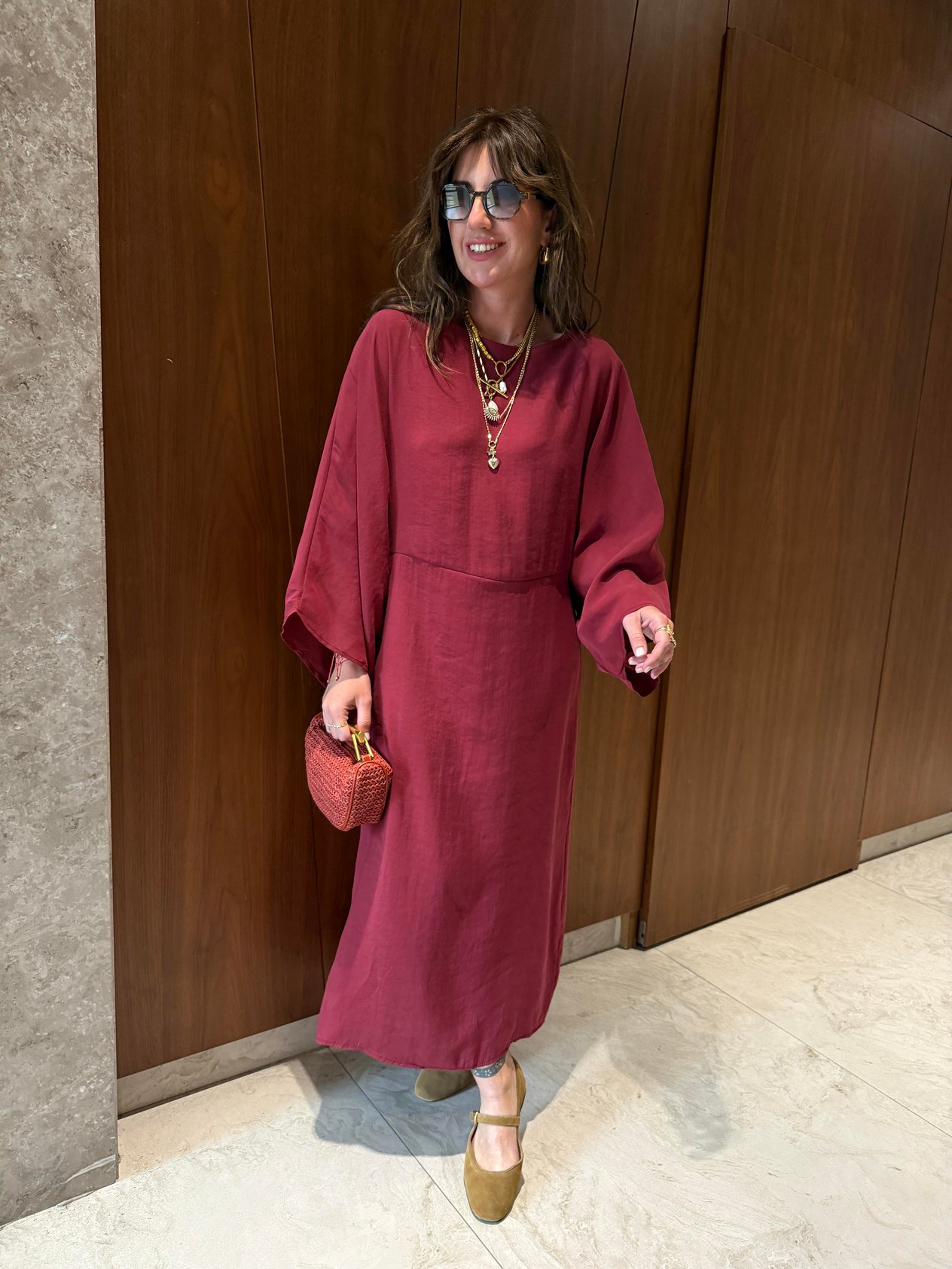 Orijinal Marka , Bağlamalı , Bordo Tencel Elbise