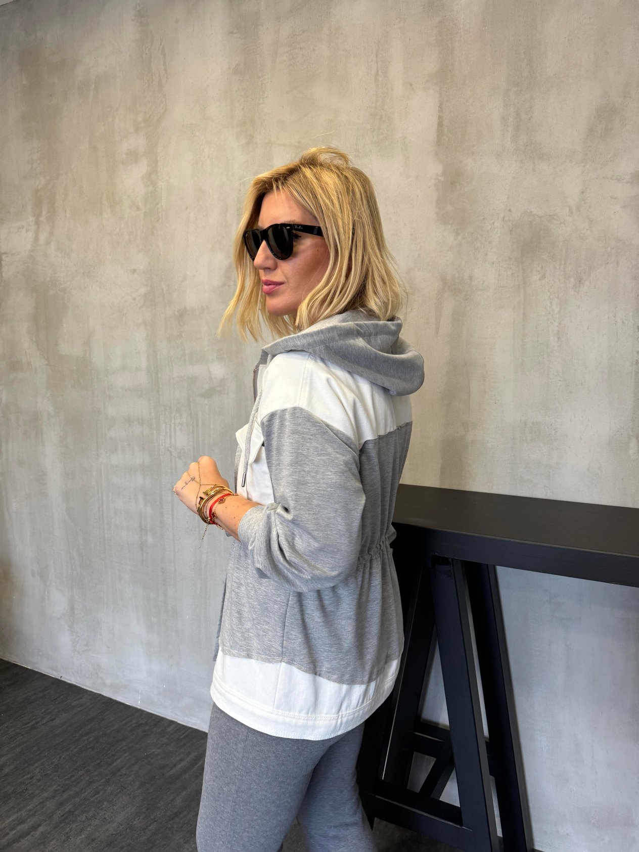 Orjinal Model , Gabardin Detaylı , Gri Tasarım Sweatshirt
