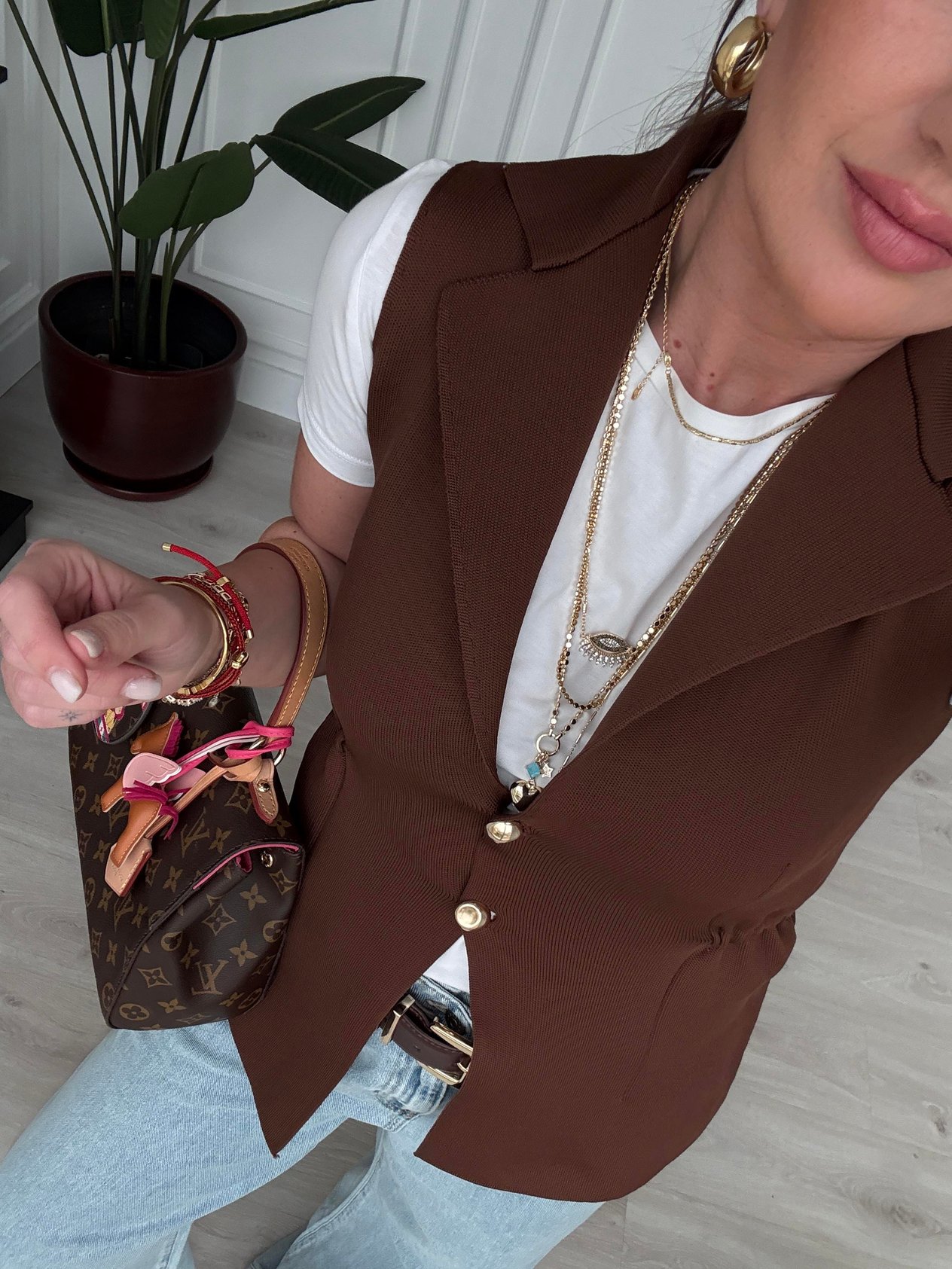 Orijinal Model , Gold Düğmeli , Çelik Örme , Acı Kahve Yelek