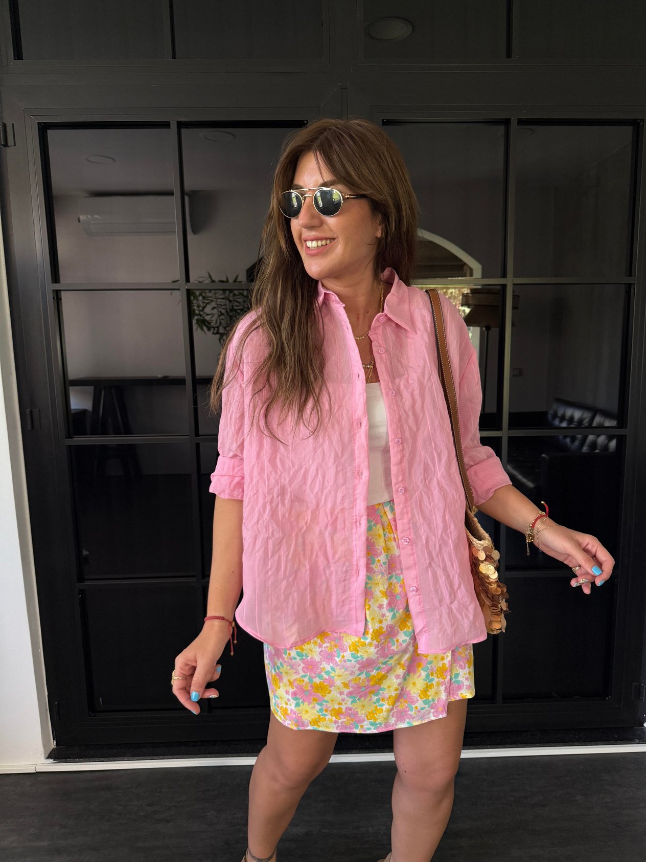 Pembe , Tiril , Oversize Gömlek