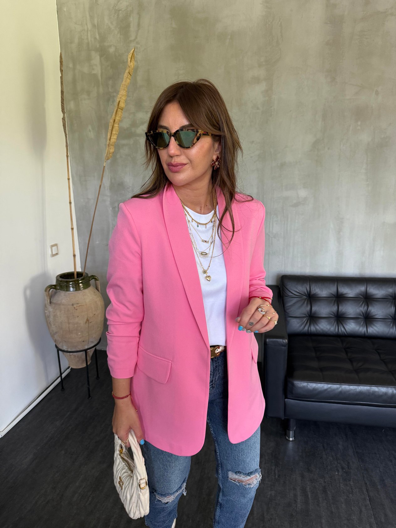 Orijinal Model , Kolu Büzgülü , Likralı , Pembe Blazer Ceket