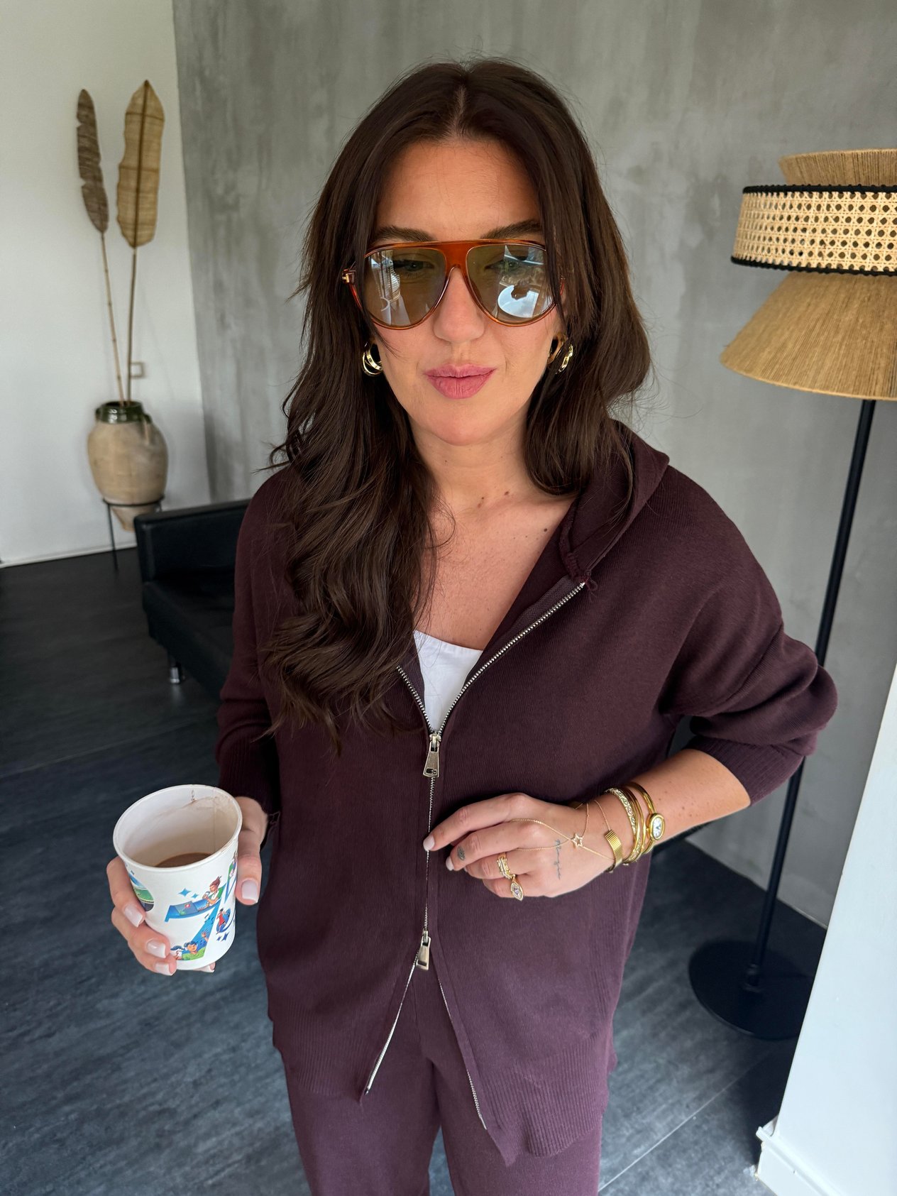 Oysh Model , Çift Fermuarlı , Bordo Triko Takım