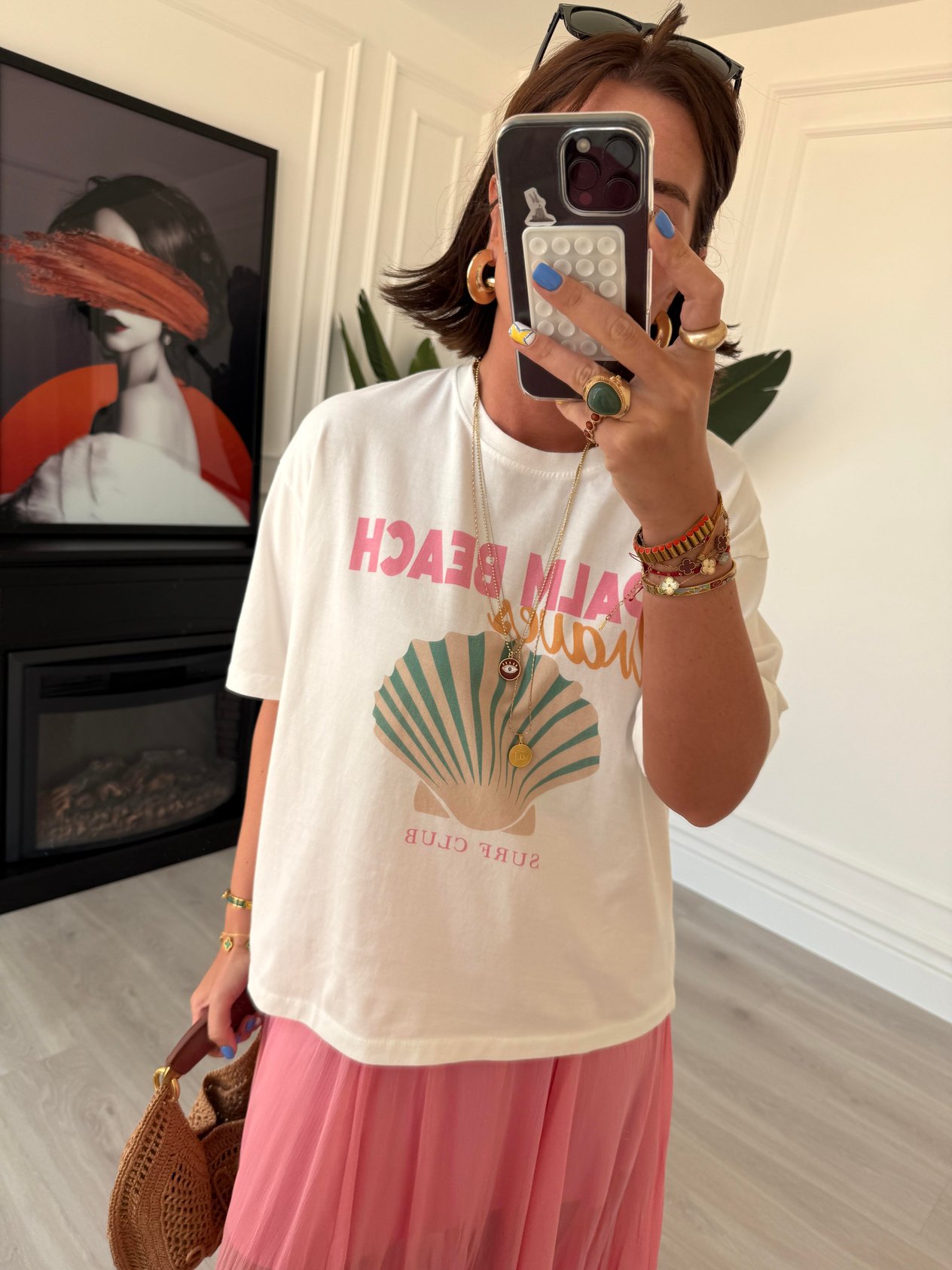 Deniz Kabuğu Desenli , %100 Cotton , Ekru T-shirt