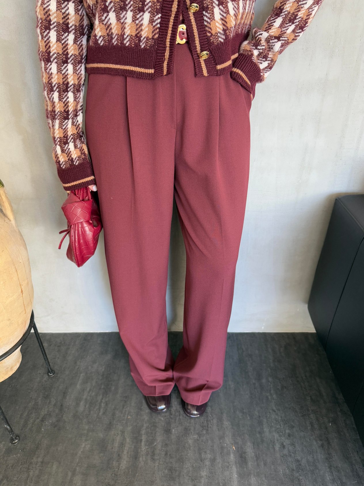 Bordo , Premium Kumaş , Likralı Palazzo Pantolon