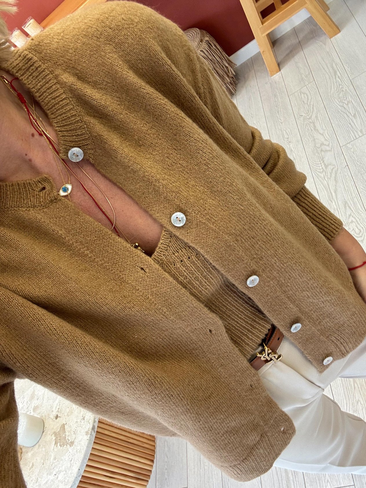 Askılı Bluzlu Camel Triko Takım