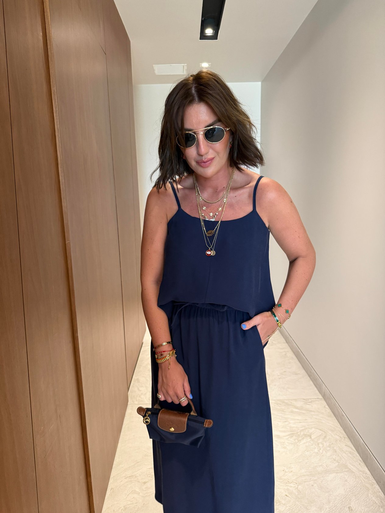 Lacivert , Askılı , Bluz & Etek , Tencel Takım