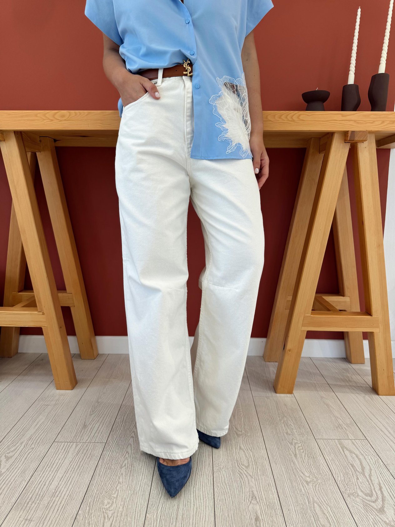 Baggy Model Orijinal Marka Beyaz Jean
