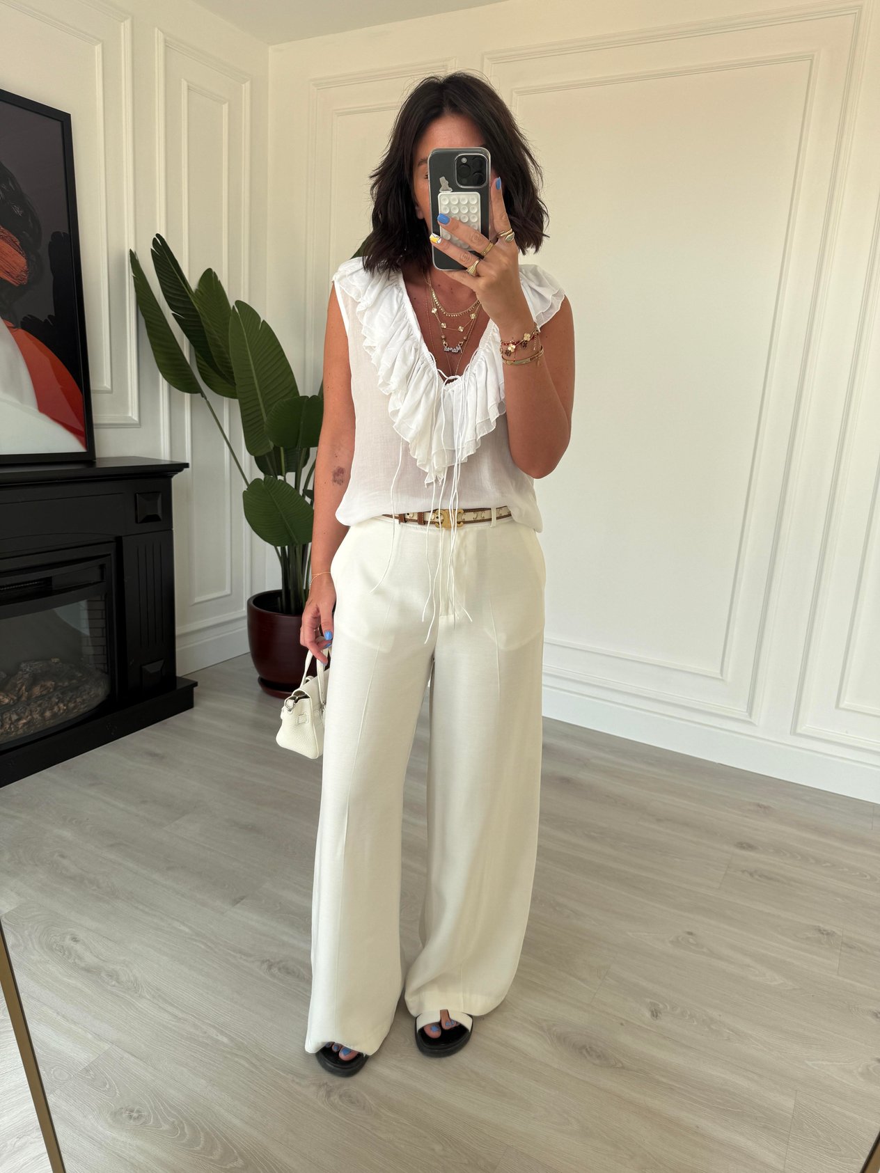 Karol ,Premium Kumaş , Tencel , Ekru Palazzo Pantolon