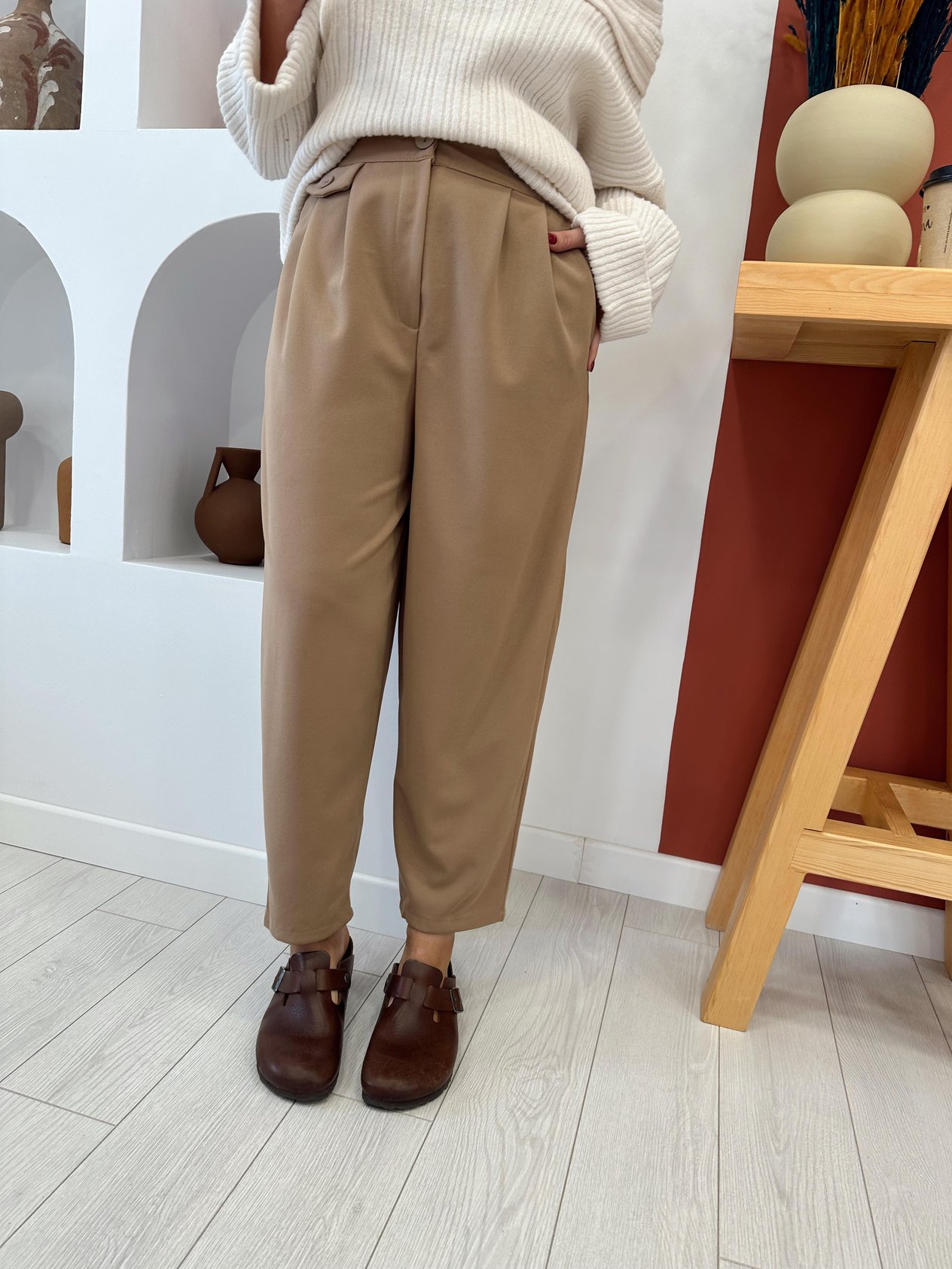 Cep Detaylı Camel Tiril Pantolon
