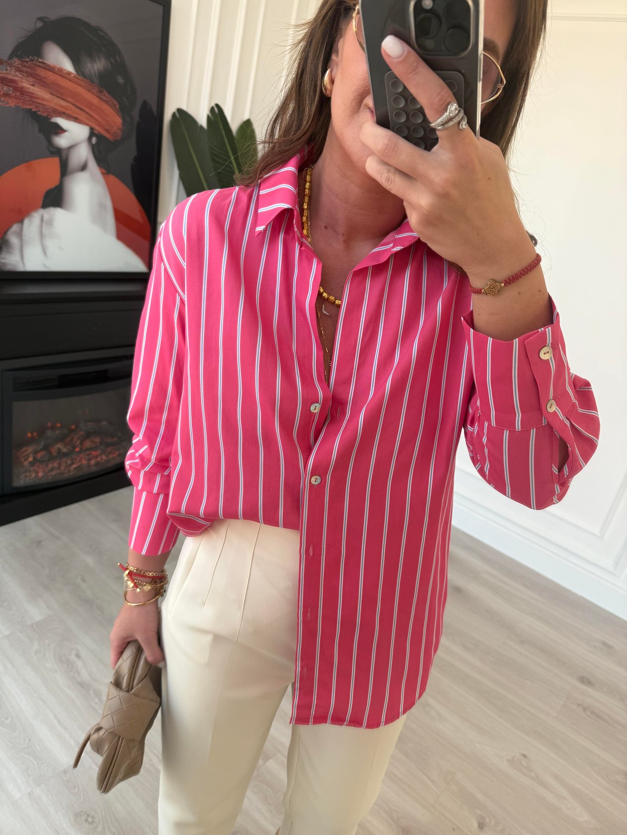 Mavi & Beyaz Çizgili , Pembe Poplin Gömlek