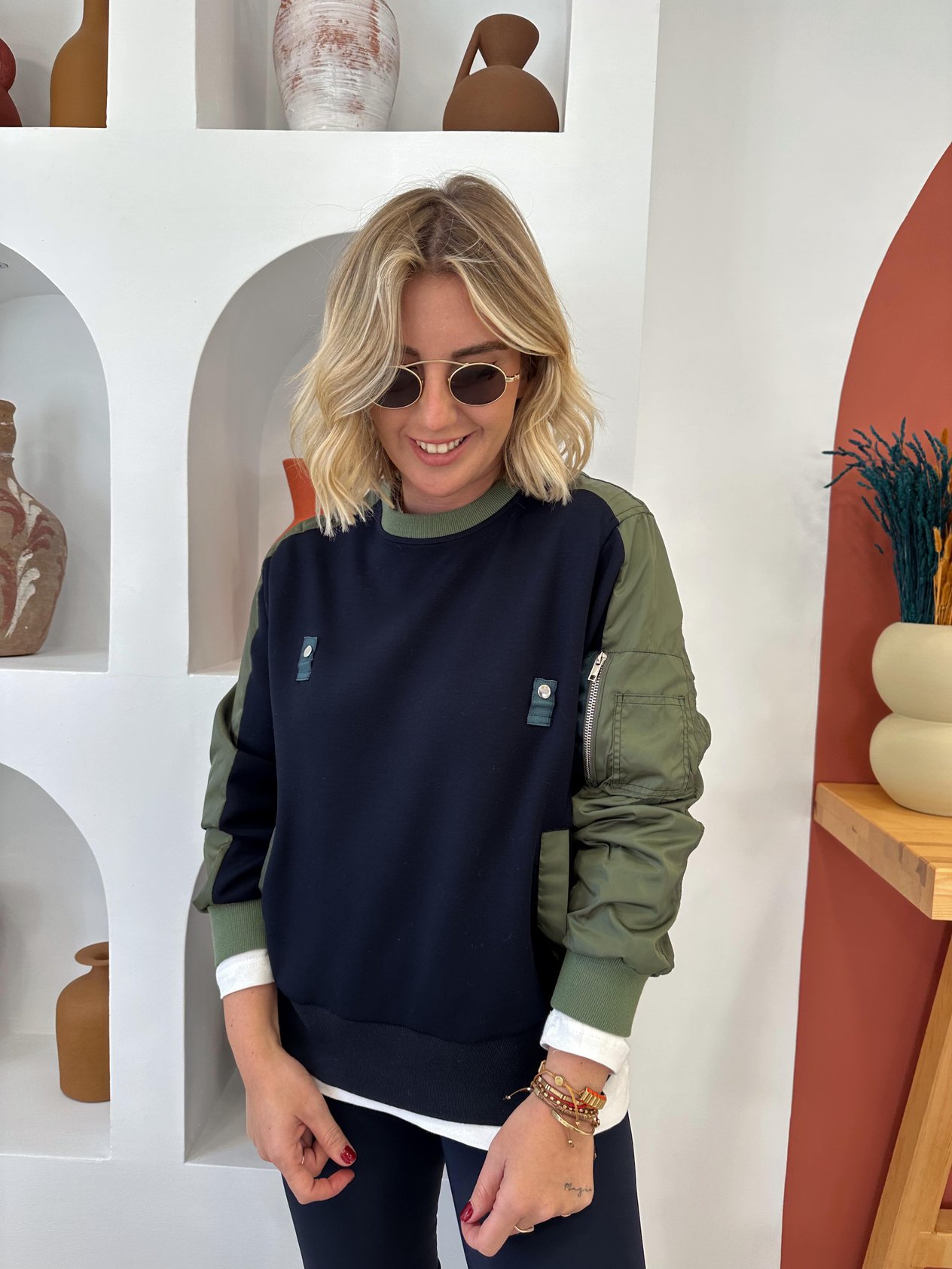 Haki Paraşüt Detaylı Lacivert Sweatshirt