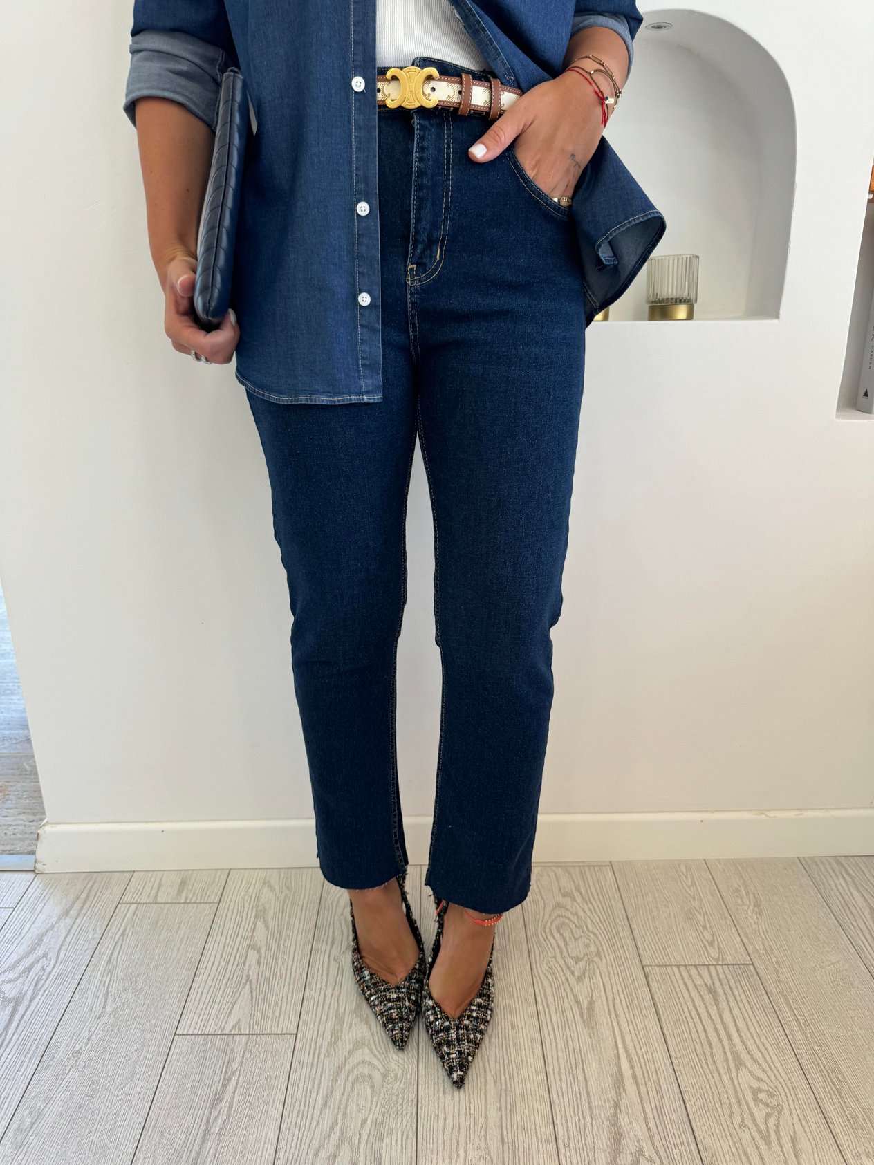 Kesik Paça , Komple Likralı Lacivert Blue Jean