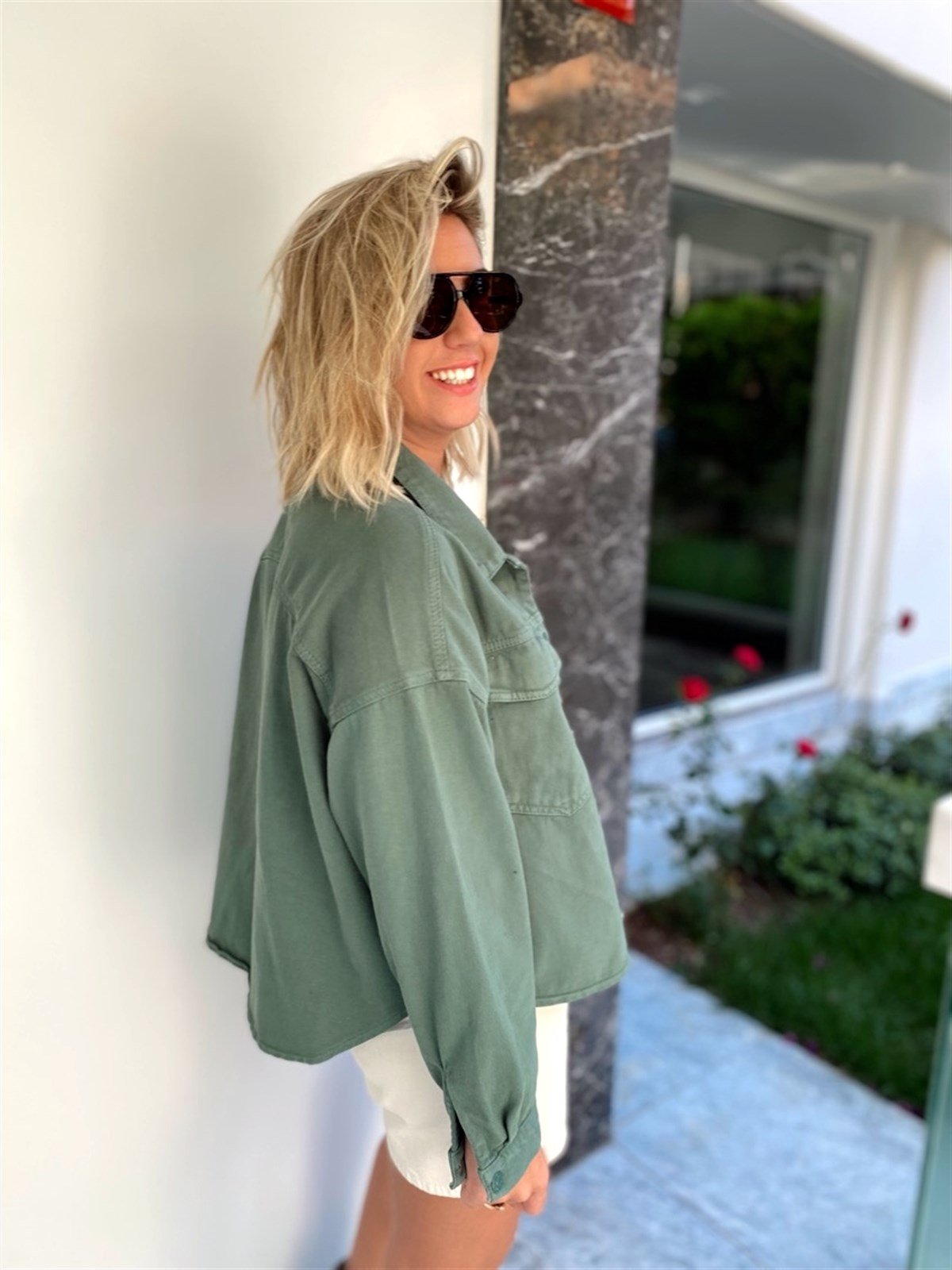 Kısa, Oversize Haki Ceket