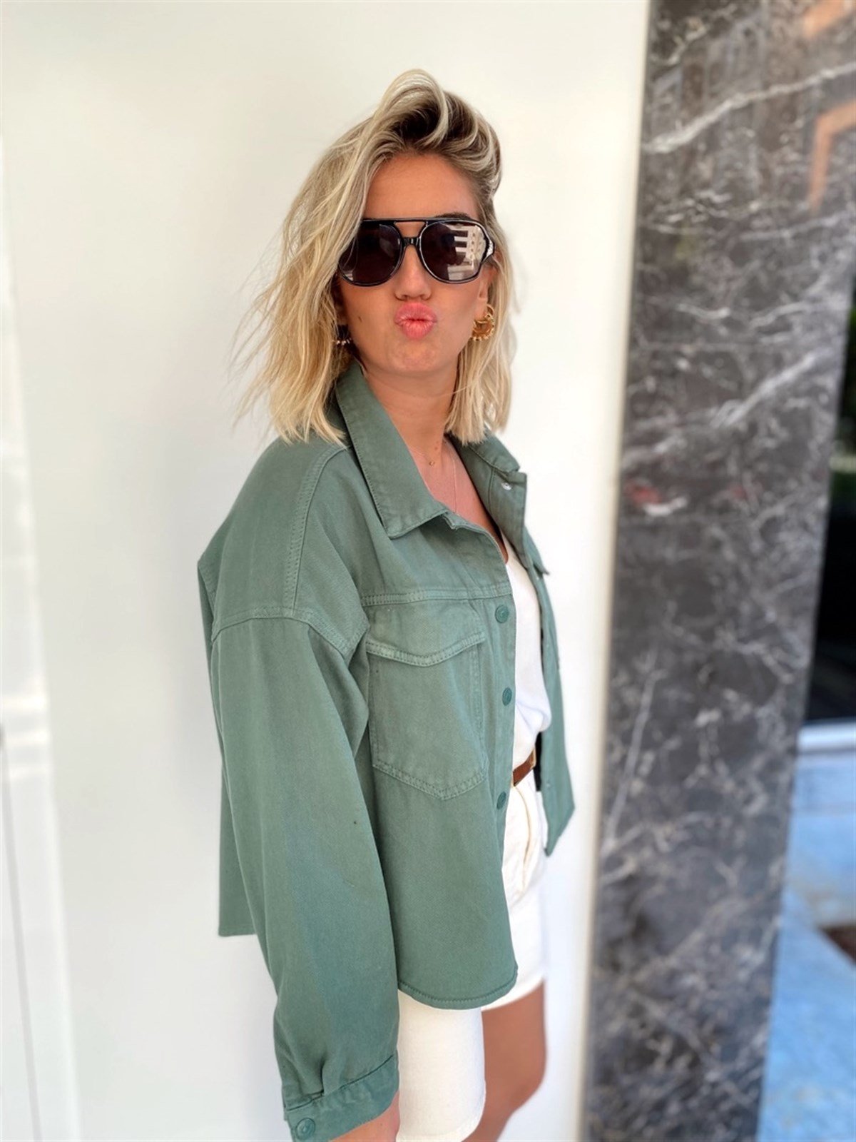 Kısa, Oversize Haki Ceket