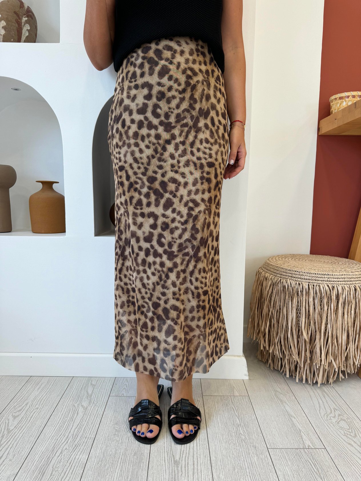 Komple Likralı Üzeri Tül Leopar Etek