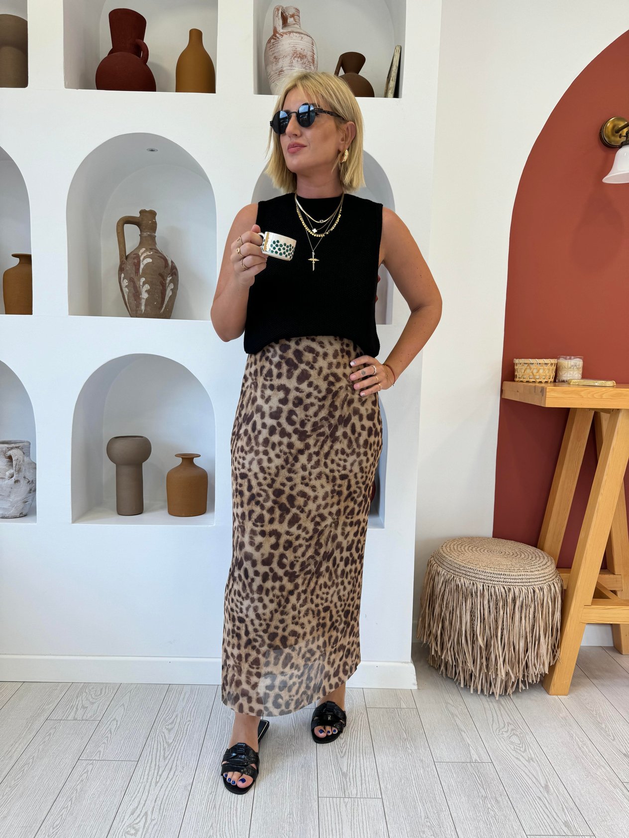 Komple Likralı Üzeri Tül Leopar Etek