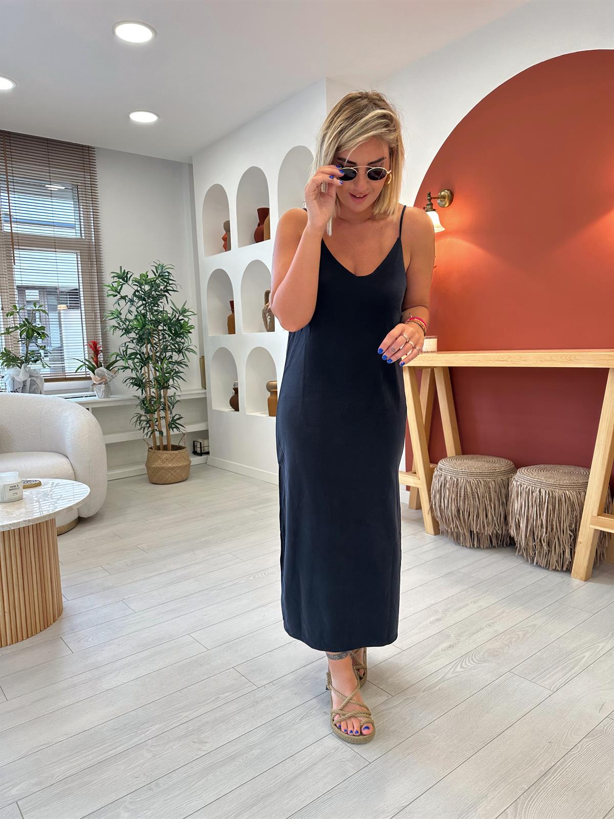 Modal Kumaş, Askılı Füme Rengi Elbise