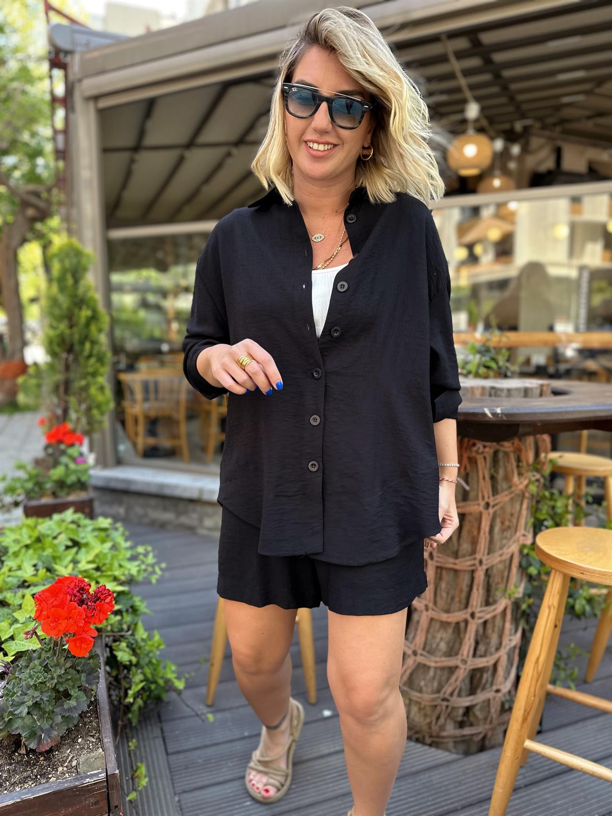 Orijinal Marka, Siyah Gömlek & Şort Takım