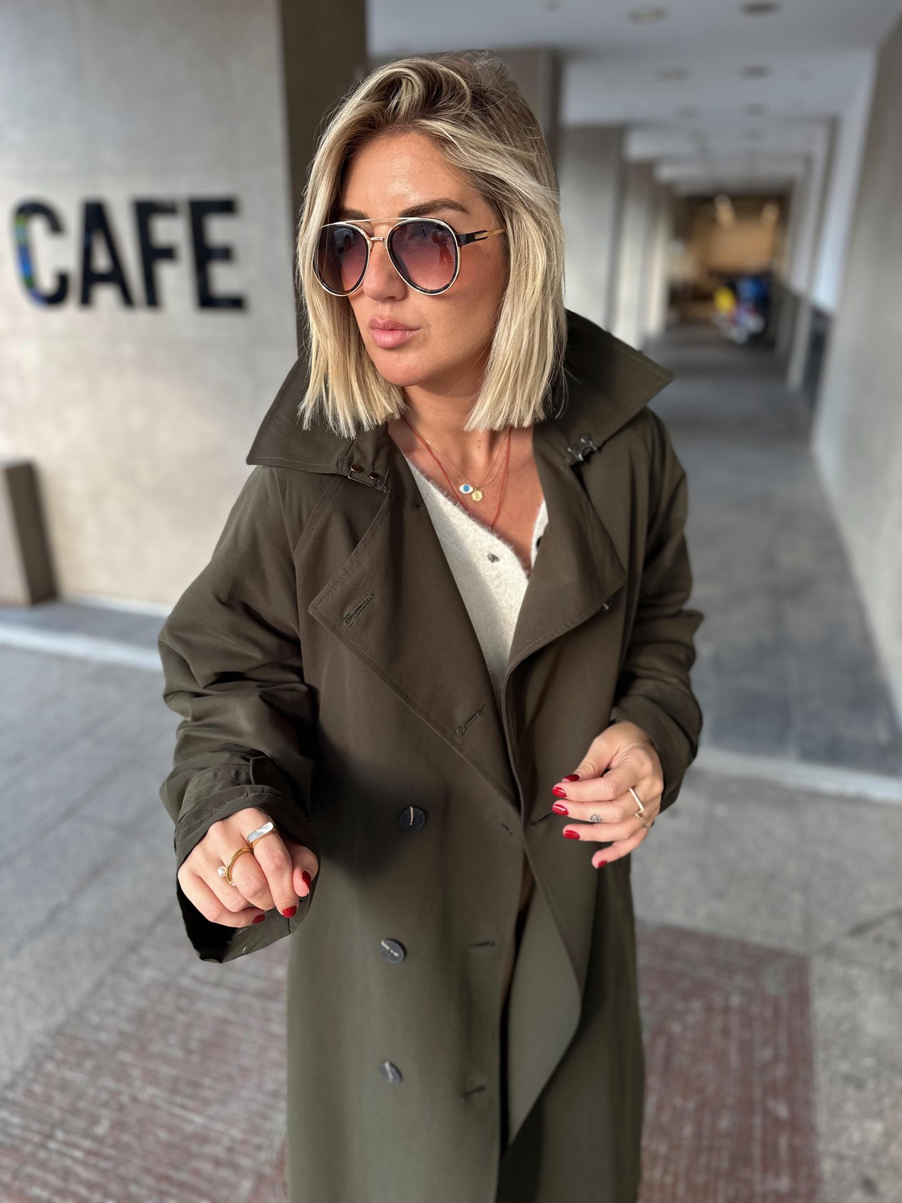 Orijinal Model Oversize Haki Trençkot