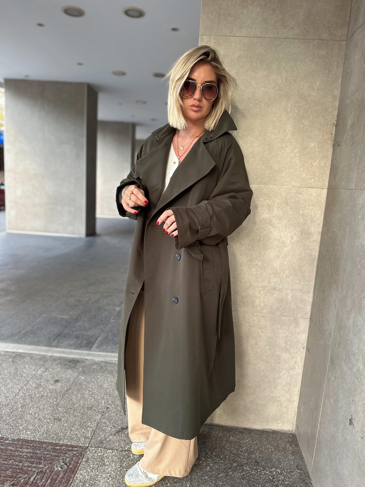 Orijinal Model Oversize Haki Trençkot