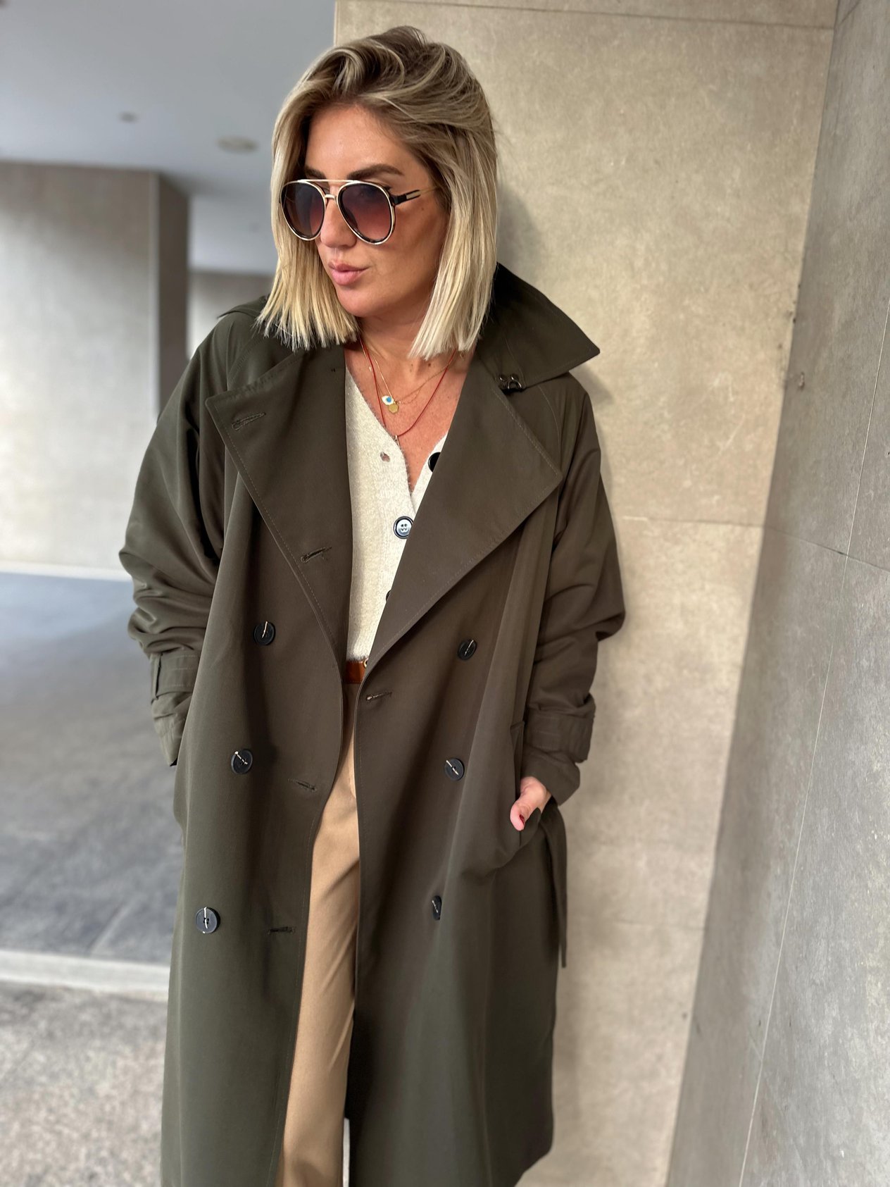 Orijinal Model Oversize Haki Trençkot