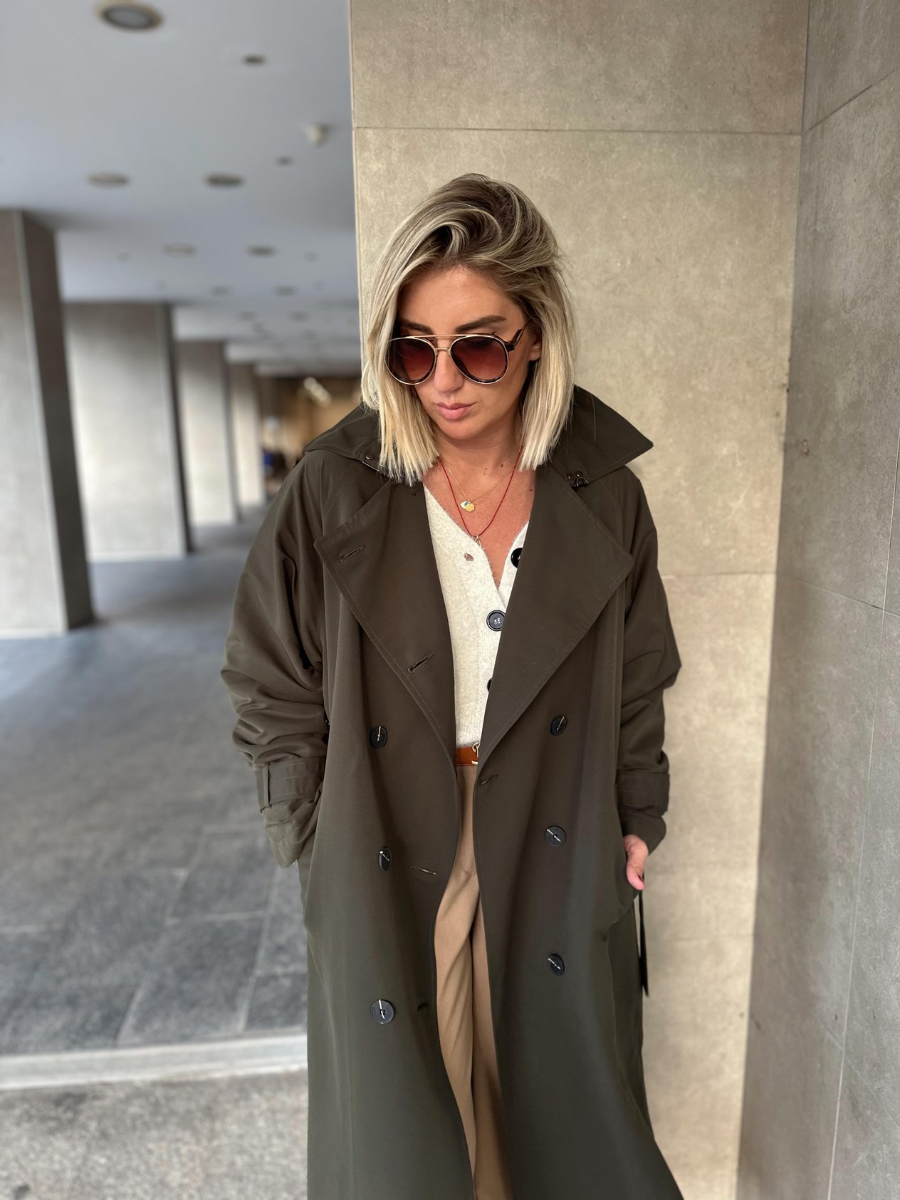 Orijinal Model Oversize Haki Trençkot