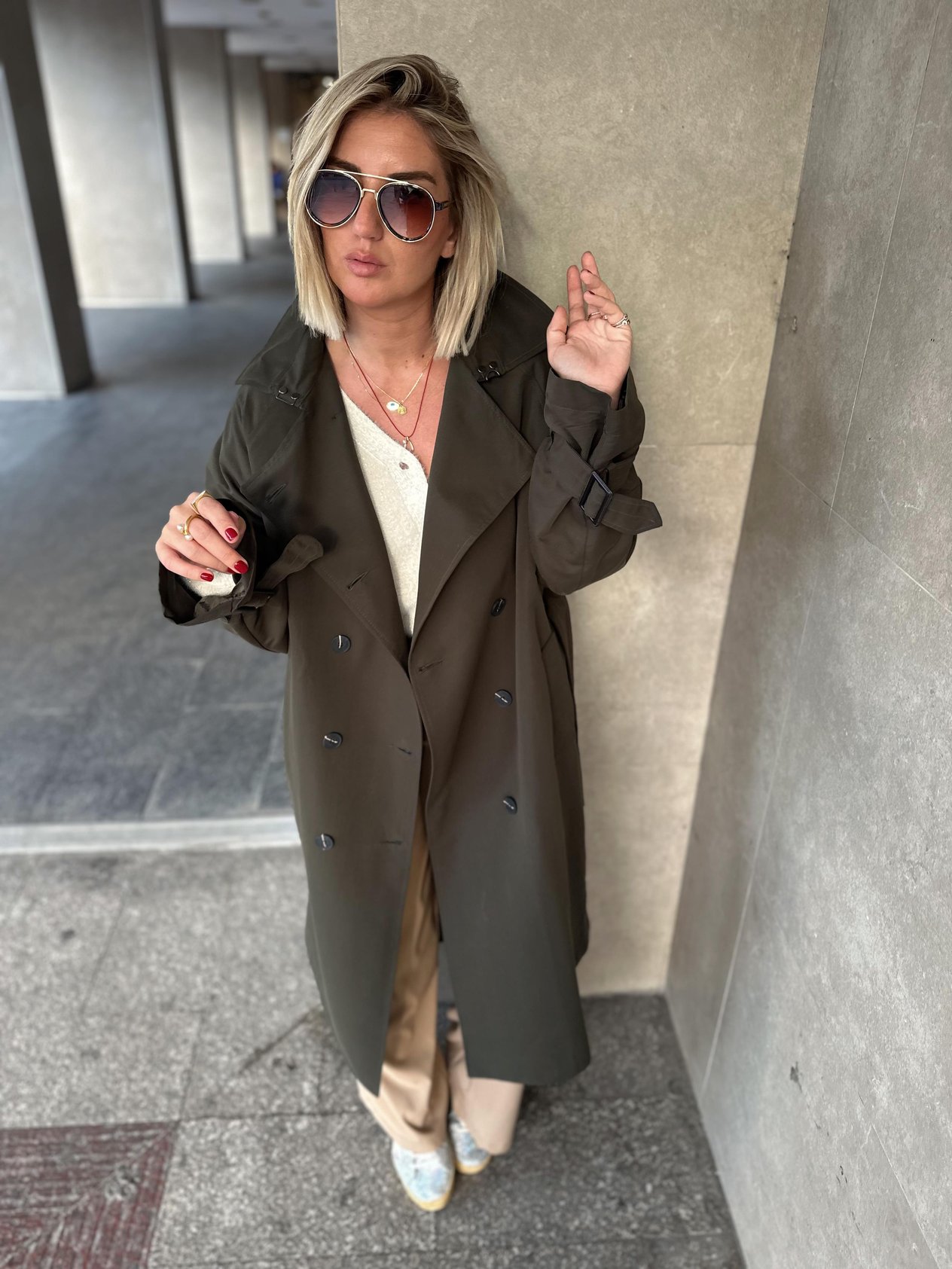 Orijinal Model Oversize Haki Trençkot