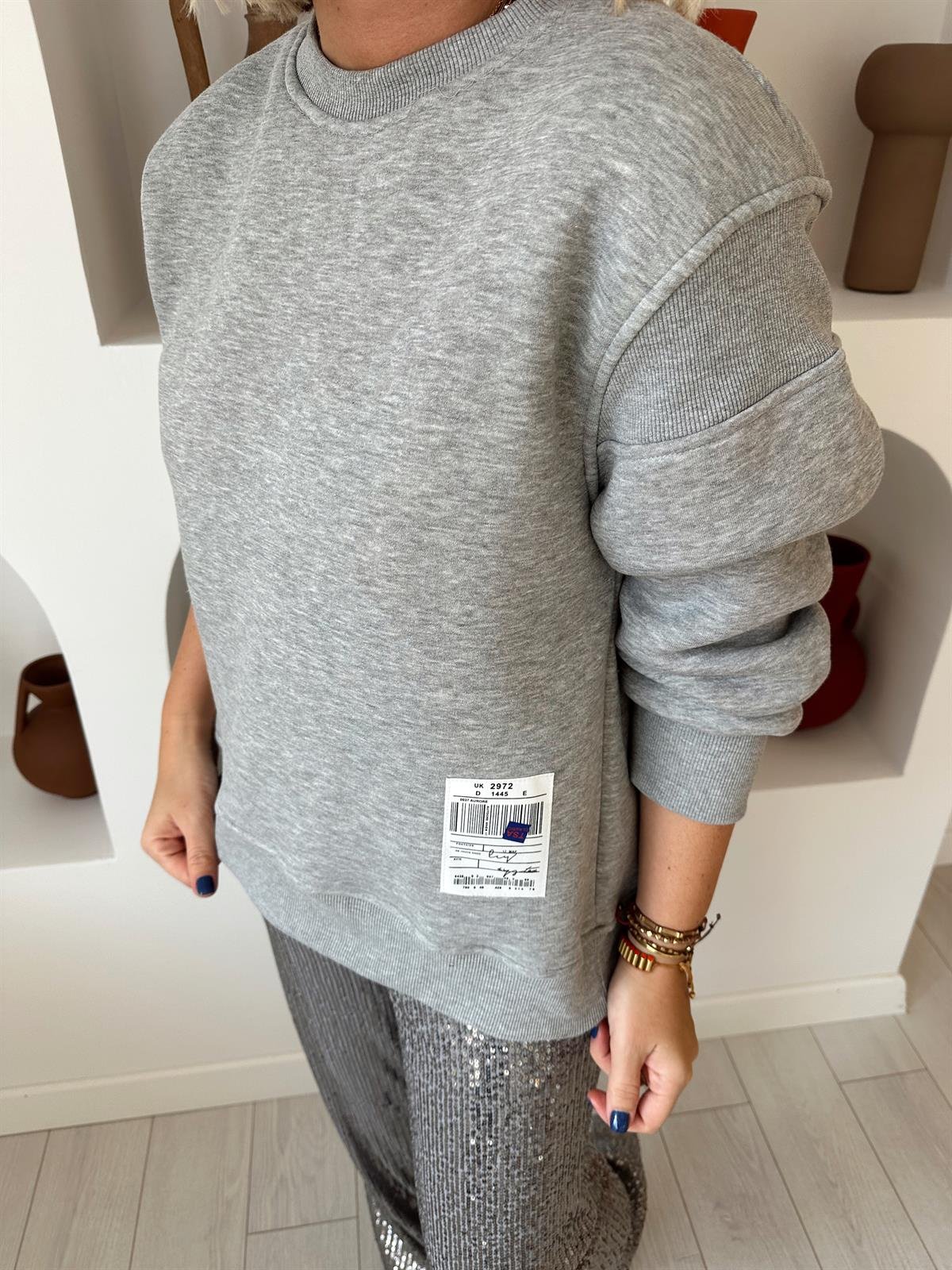 Orjinal Model , Arkası Fermuarlı , Şardonlu Gri Sweat