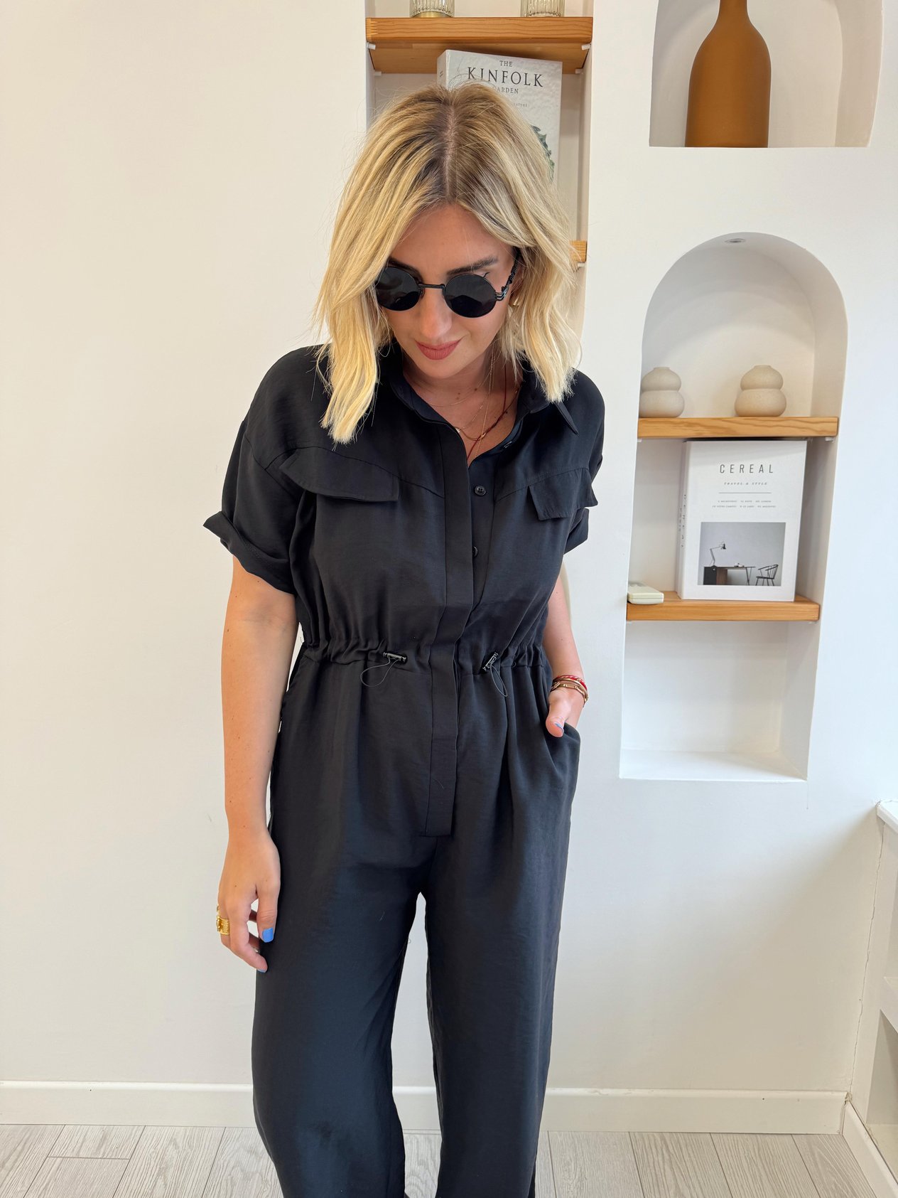 Orjinal Model Belden Ayarlamalı Siyah Tencel Tulum