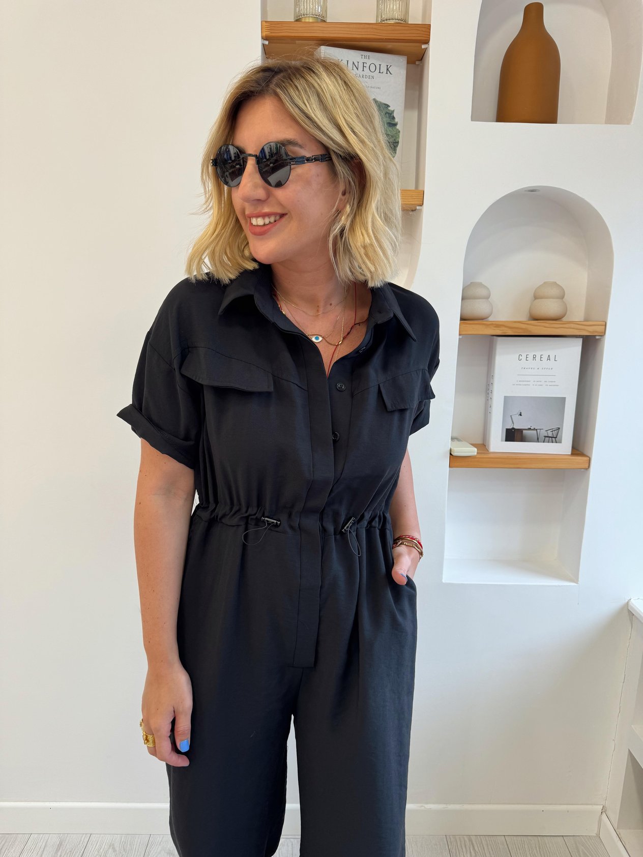 Orjinal Model Belden Ayarlamalı Siyah Tencel Tulum