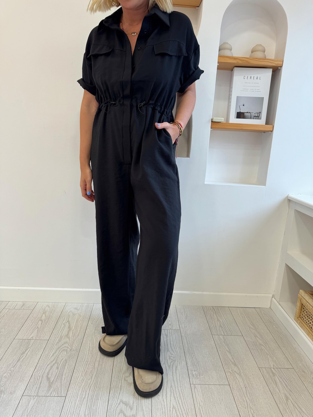 Orjinal Model Belden Ayarlamalı Siyah Tencel Tulum