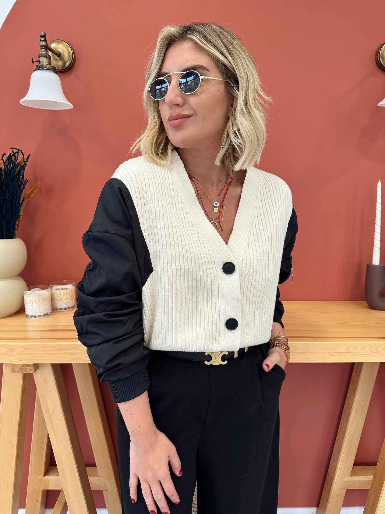 Orjinal Model , Ekru Kolları Paraşüt Triko Hırka