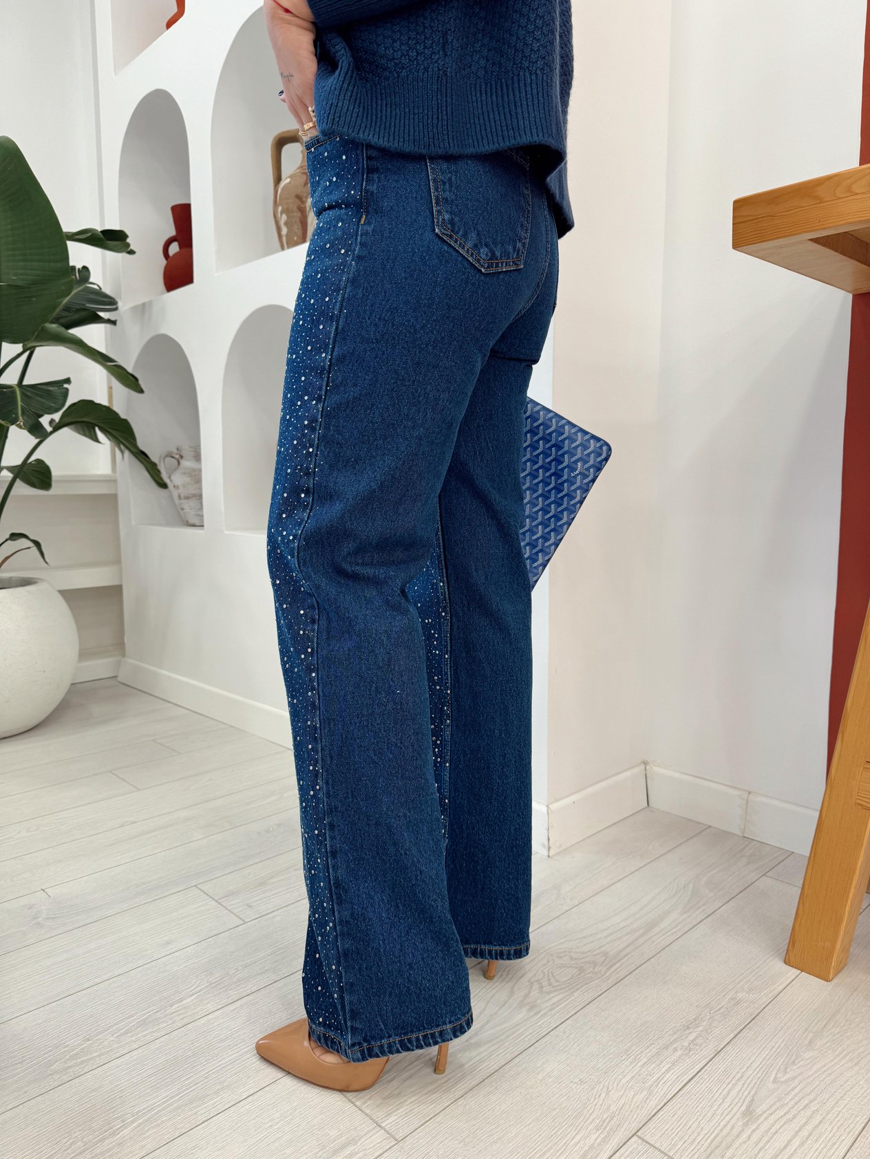 Orjinal Model Önü Taşlı Palazzo Jean Pantolon