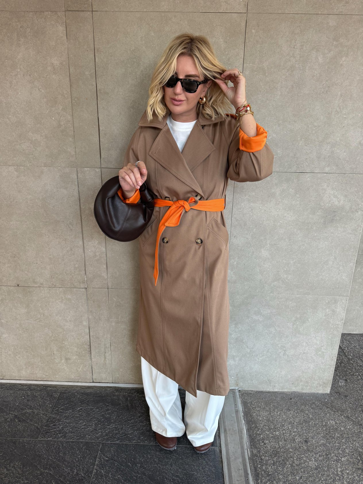 Özel Üretim Turuncu Astarlı Camel Trençkot